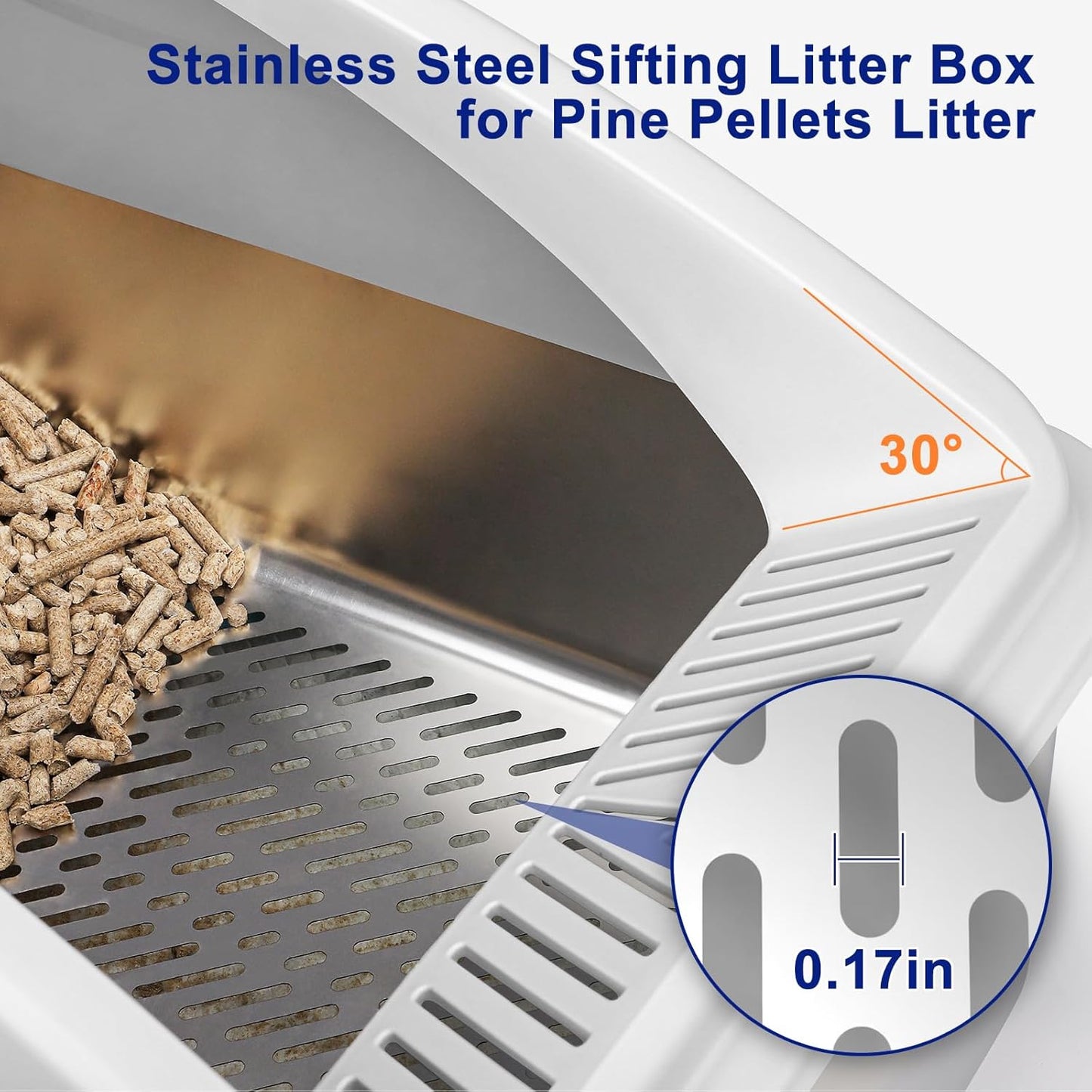 Stainless Steel Litter Box for Pine Pellet Cat Litter Non Clumping Litter System | XXL Sifting Cat Litter Box with Lid