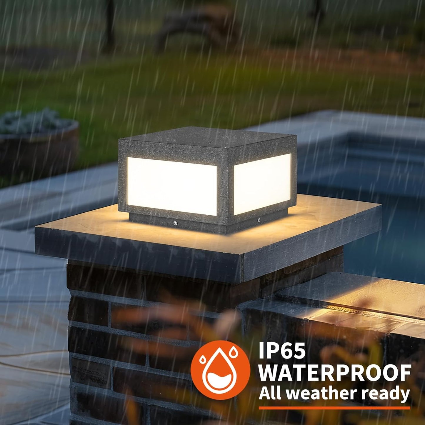 VZVI Modern Post Light, 9.84" Pillar Lights Outdoor IP65 Waterproof Fence Cap Deck Lamp, 3000K Luxury LED Column Lights Hard Wired Landscape