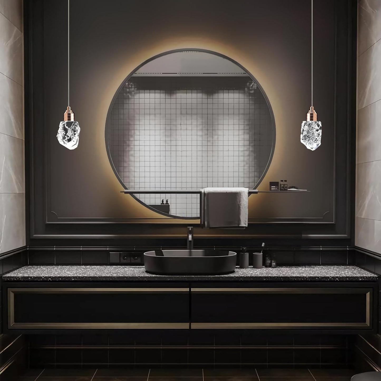 TKHKY Modern Gold Pendant Light Fixtures, Crystal Pendant Lights with 3-Color, 3 Light Pendant Lights for Kitchen Island, Restaurants, Dining Room,