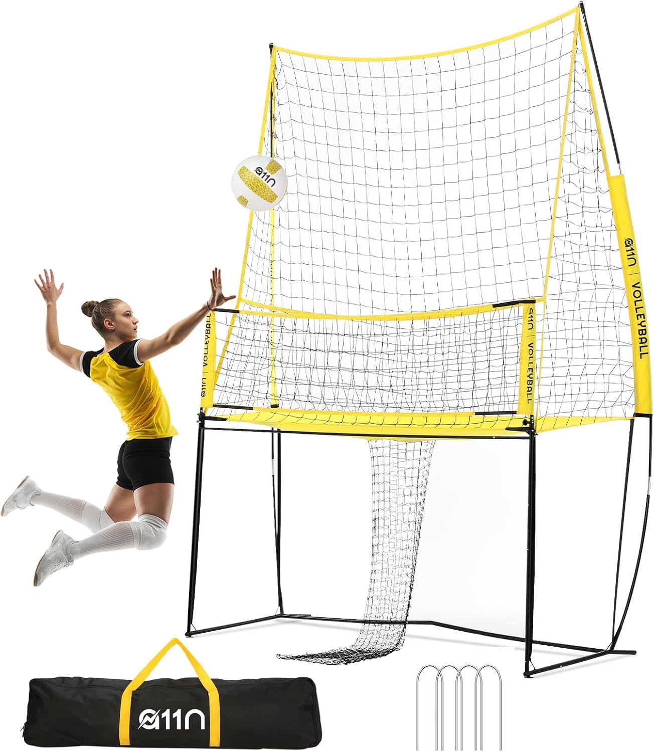 Volleyball Practice Net Station with 3 Adjustable Heights - 6'5', 7'2', 8' - Indoor and Outdoor Volleyball Training Equipment for Serving, Hitting