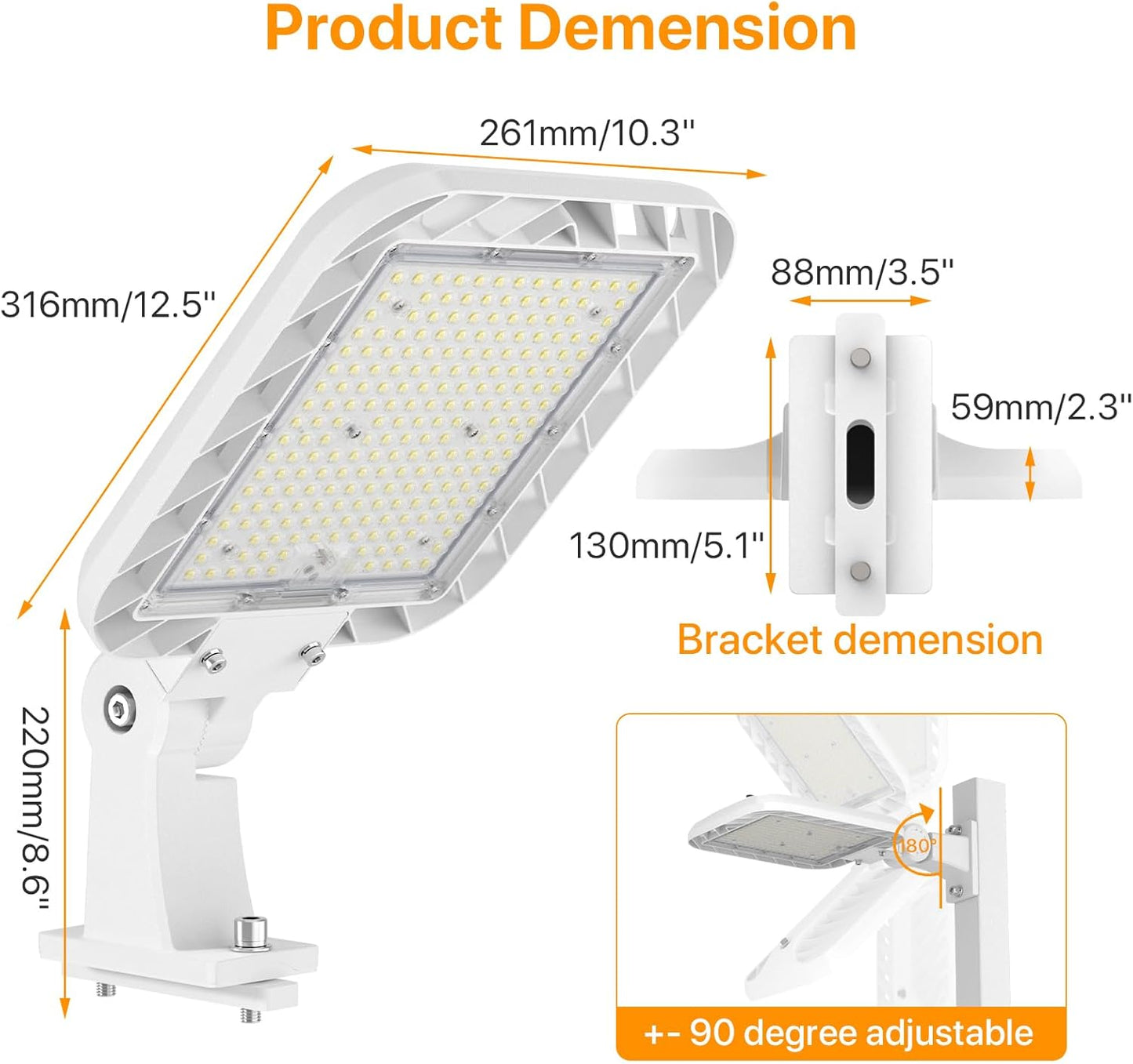 DEMILARE 150W LED Parking Lot Light, 22500LM Outdoor Light with Dusk to Dawn Photocell, Adjustable Arm Mount 5000K IP65 100-277V Commercial LED