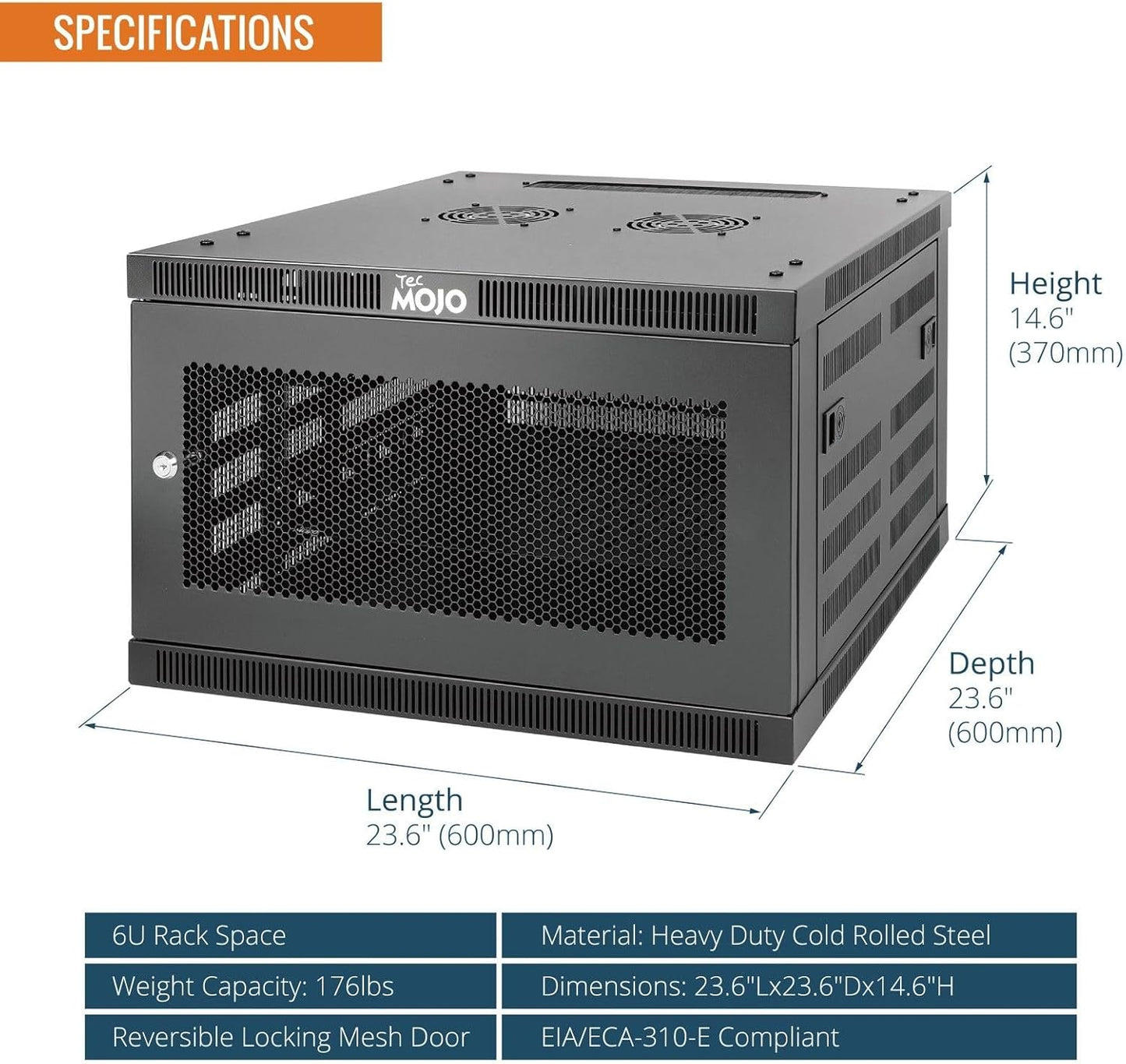 6U Wall Mount Rack,6U Rack 23.6 Inch Depth,Hold Up to 176 Lbs,Enclosed Wall Mount Rack Kit for 19 Inch Network,Server and AV Gear,Mesh Door