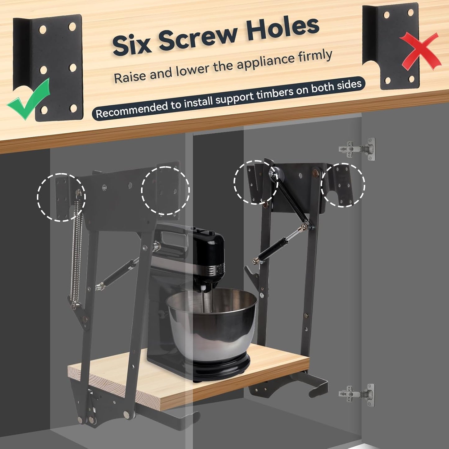 Appliances & Mixer Lift for Cabinet, Soft-Close Appliance Lifter with Locking Mechanism, Aids In The Use Of Heavy Duty Tools, Maximum Weight Capacity is 60 Pounds, for Small Kitchen Appliance