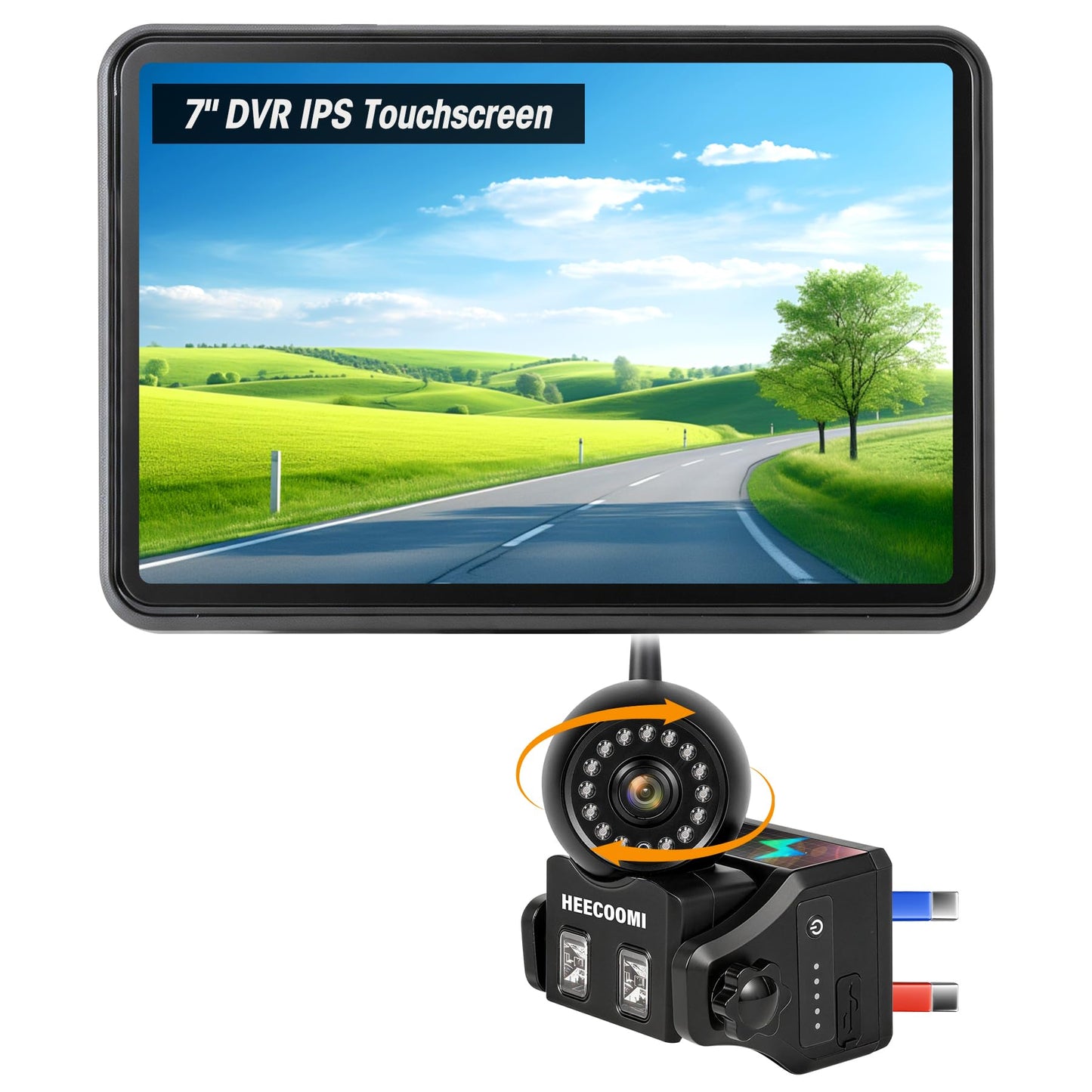 360° Solar Magnetic Backup Camera System for Trailer Camper Truck, 7.01" Touchscreen & 10000mAh Rechargeable Battery, Quadruple Camera, AR41