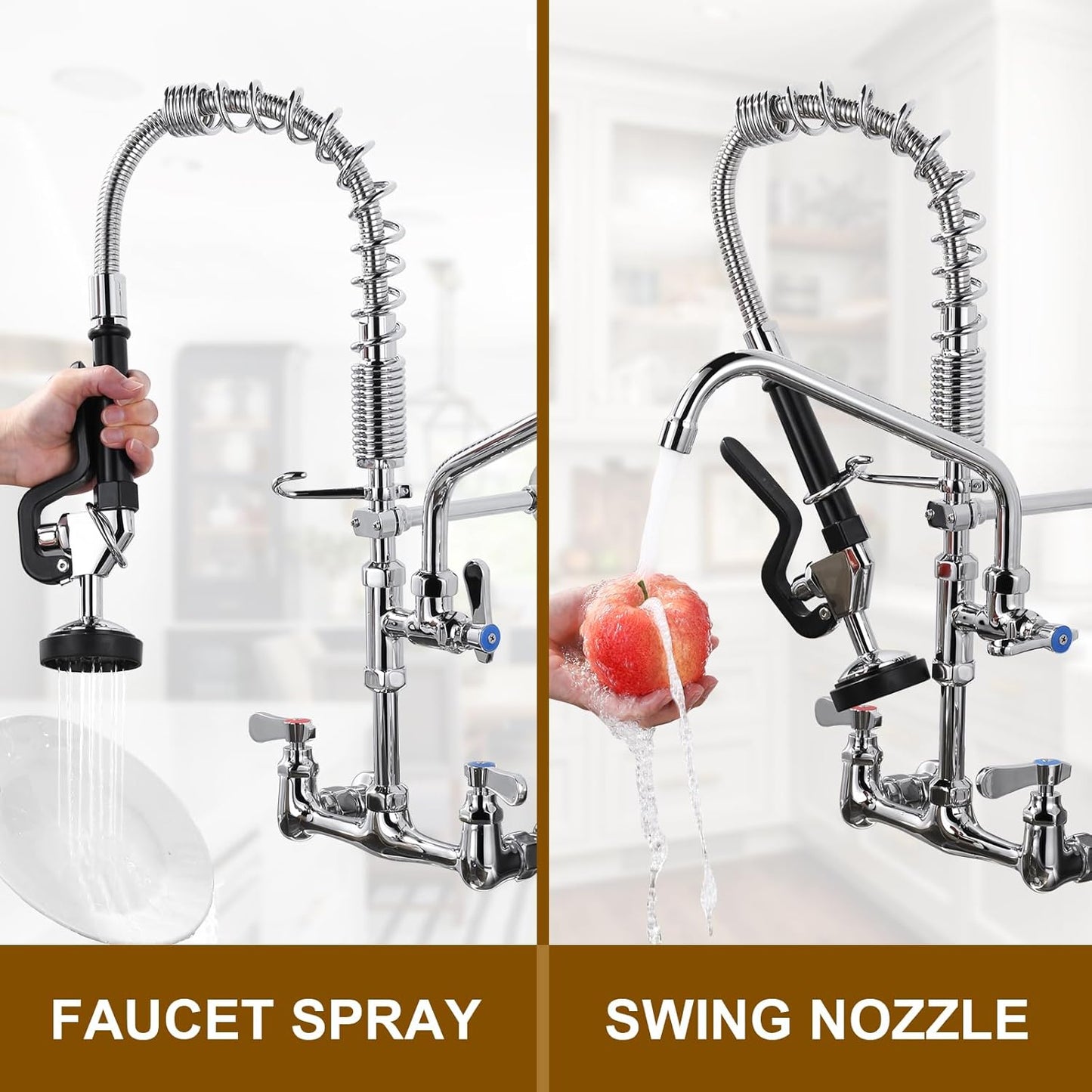 ALEASHA 21 Inches Commercial Faucet with Sprayer, Commercial Sink Faucet with 8 Inches Adjustable Center for Restaurant Indus