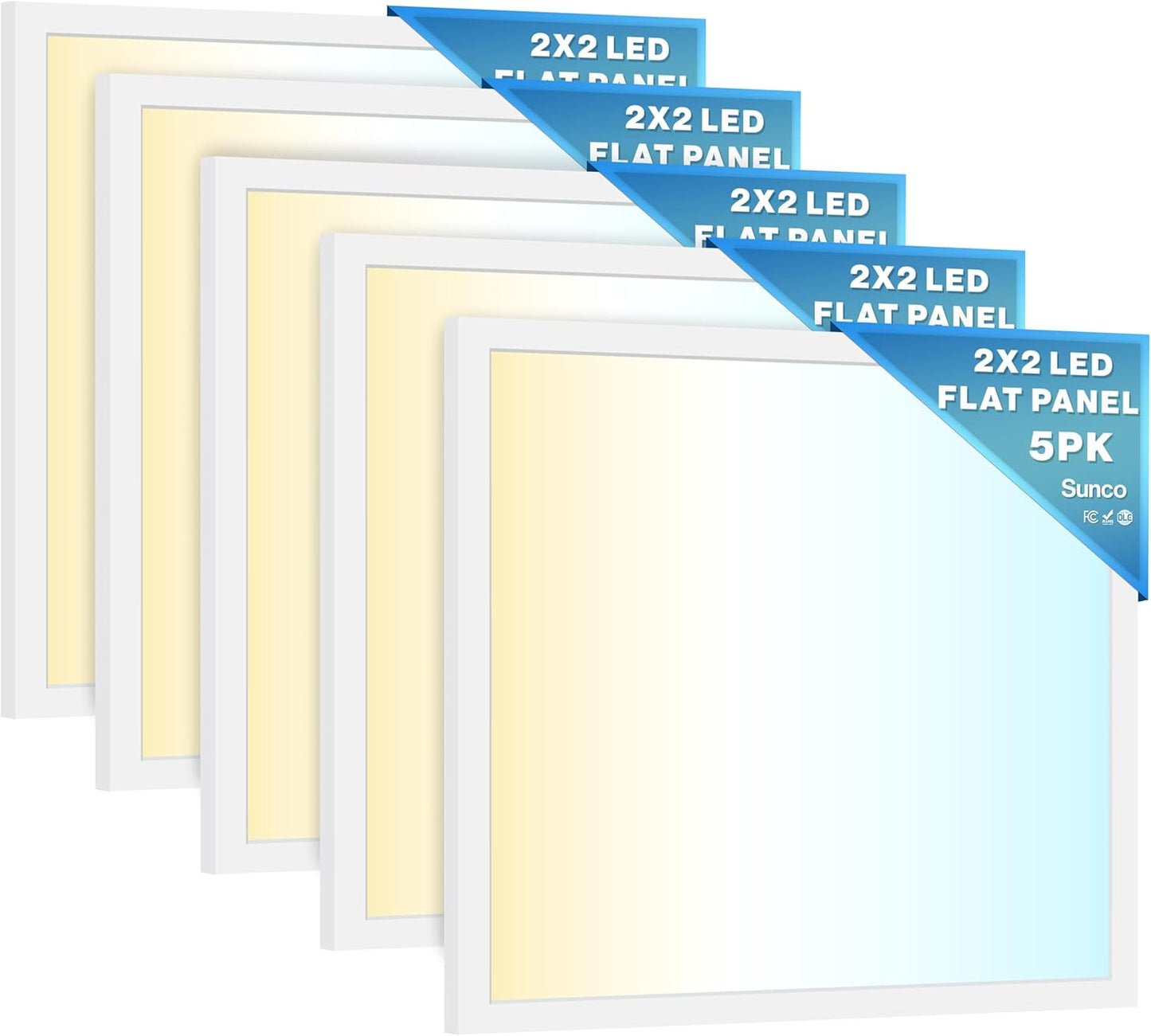 5 Pack 2x2 LED Flat Panel Light, Selectable Color Temperature 4000K/5000K/6000K, 40W Dimmable 0-10V, 4400 (minor cosmetic defect on trim of panel,