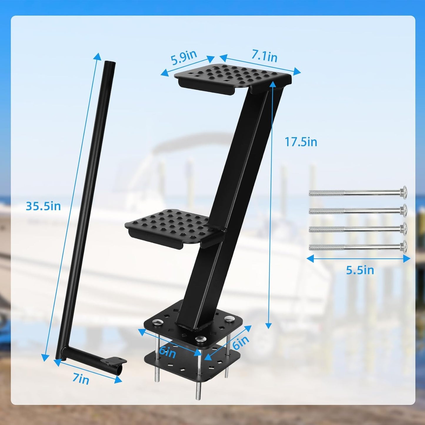 Heavy-Duty Boat Trailer Steps with Handle, Non-Slip Surface Fits for Trailers Tongue Step, 2 Steps