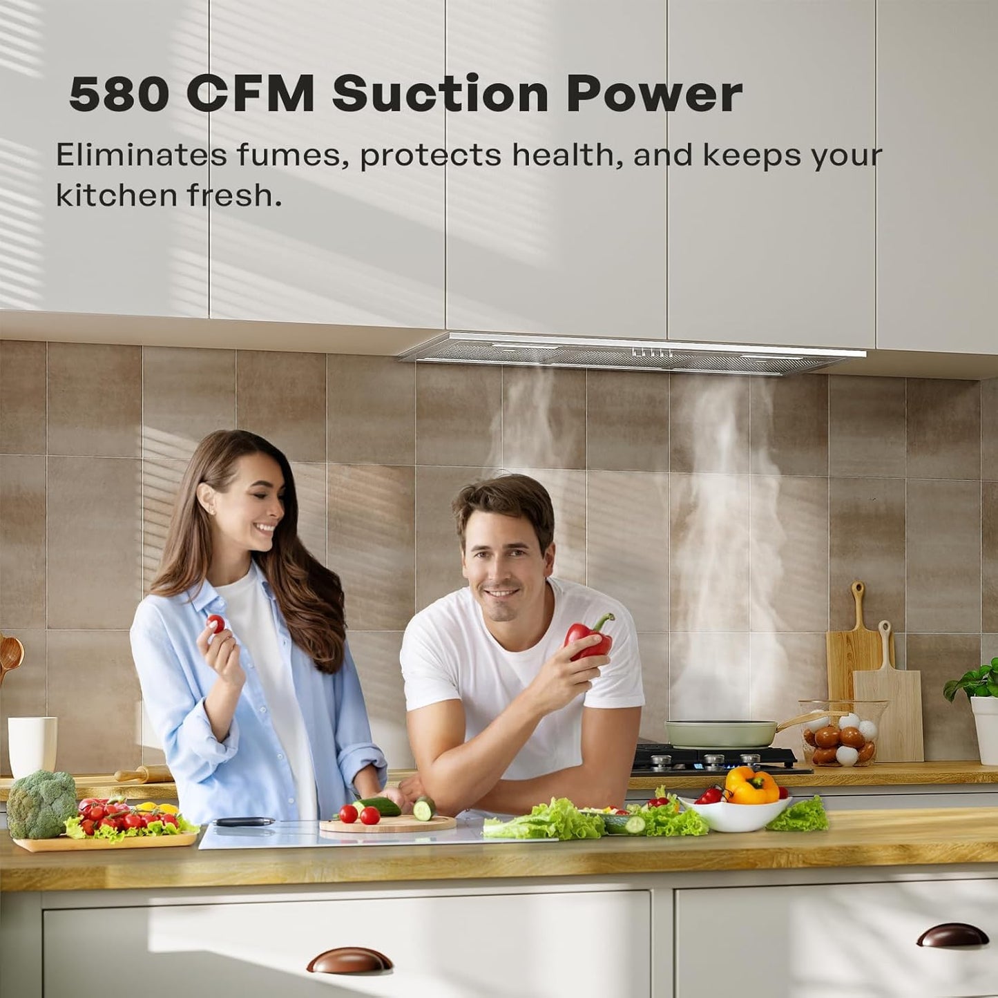 Range Hood Insert 30 Inch, Dual Inlet for 50% Better Suction, Includes 2 Charcoal Filters