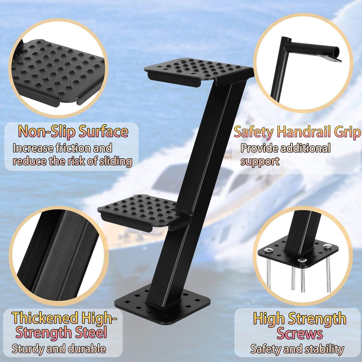 Heavy-Duty Boat Trailer Steps with Handle, Non-Slip Surface Fits for Trailers Tongue Step, 2 Steps