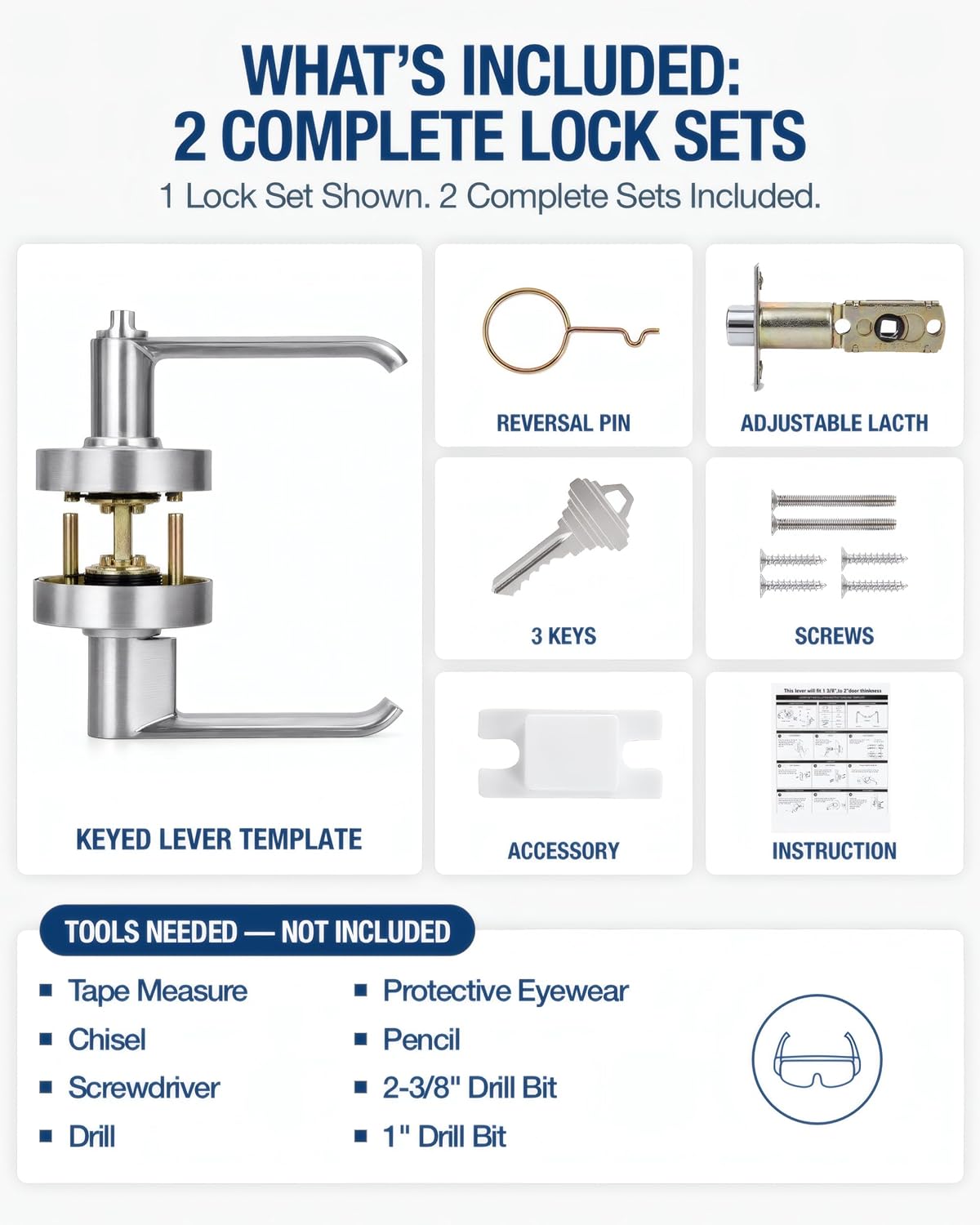 2 Kits Keyed Occupied Door Handle, Commercial Bathroom Door Handle, Vacant Occupied Bathroom Lock for Office, Hospital, Bars, Gyms Restroom (Medium 70mm with 3keys)