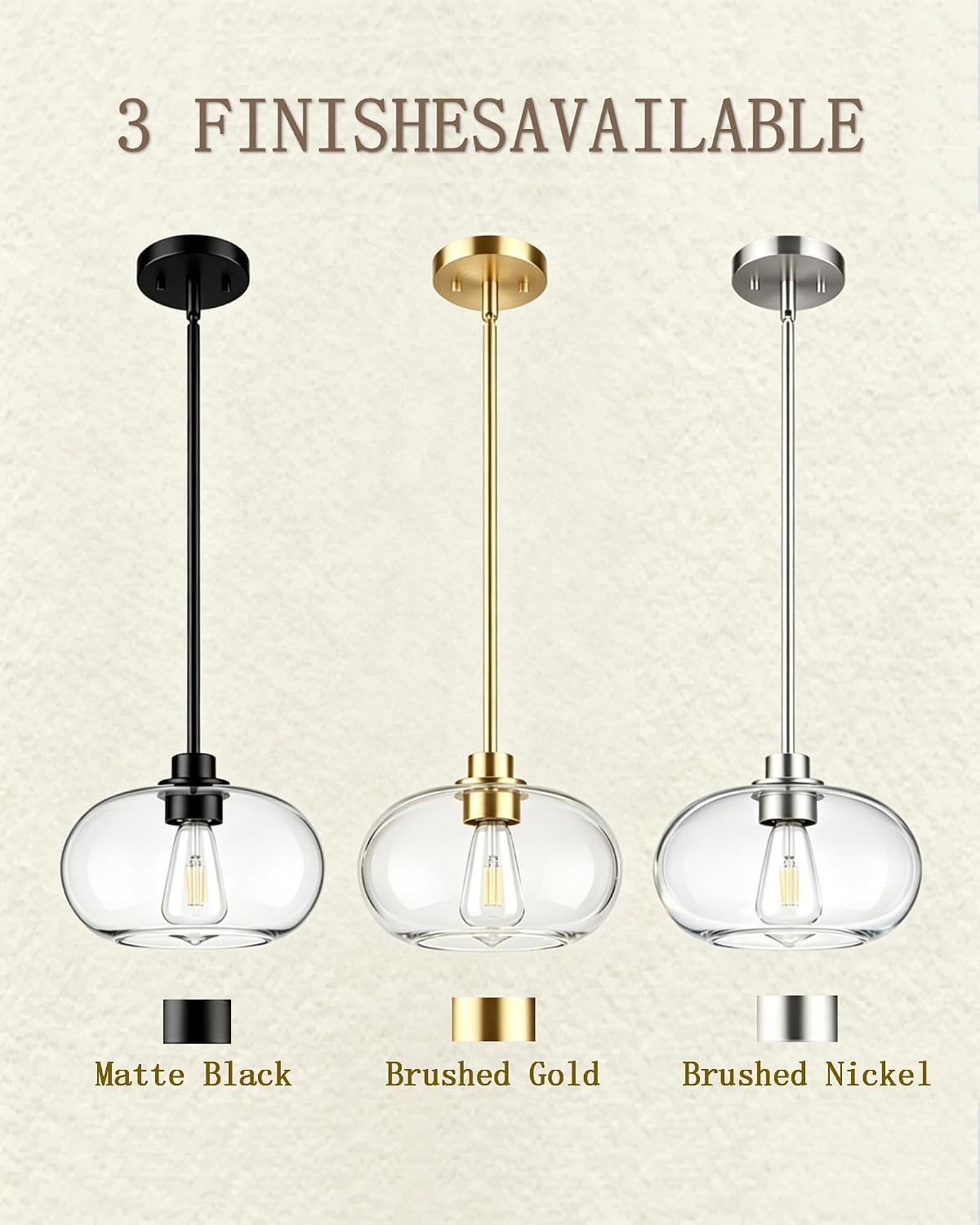 2-Pack Pendant Lights Kitchen Island, Matte Black, IN-Pl02-BK-2PK | 10-Inch Dia Kitchen Island Pendant Lights Set of 2, Round-Shaped Design, 42-Inch Adjustable Downrods, E26 Sockets; Hardwired.