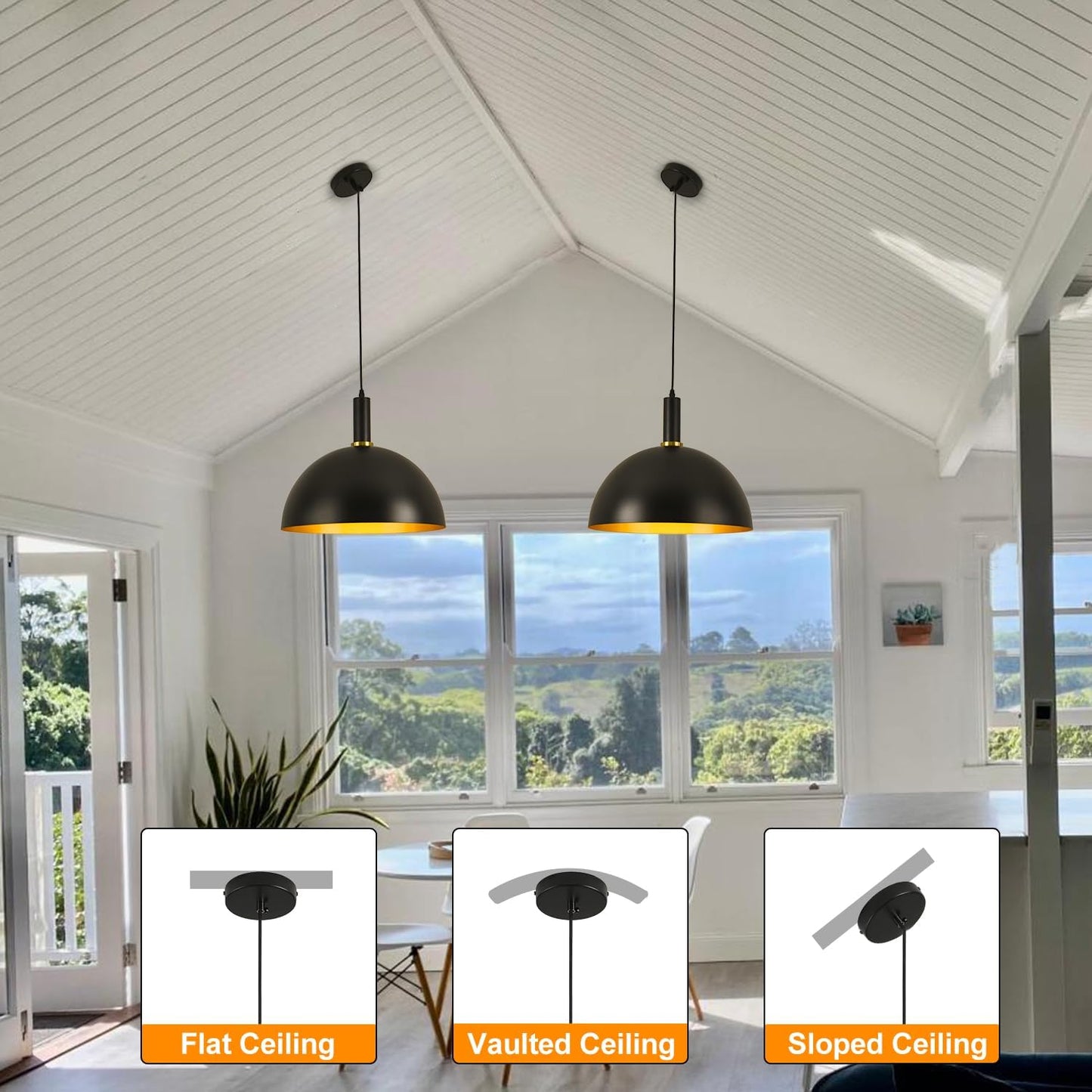 GRUSTRUST 16" Vintage Industrial Dome Pendant Light Black and Gold Large Pendant Lights Kitchen Island Modern Farmhouse Adjustable Hanging