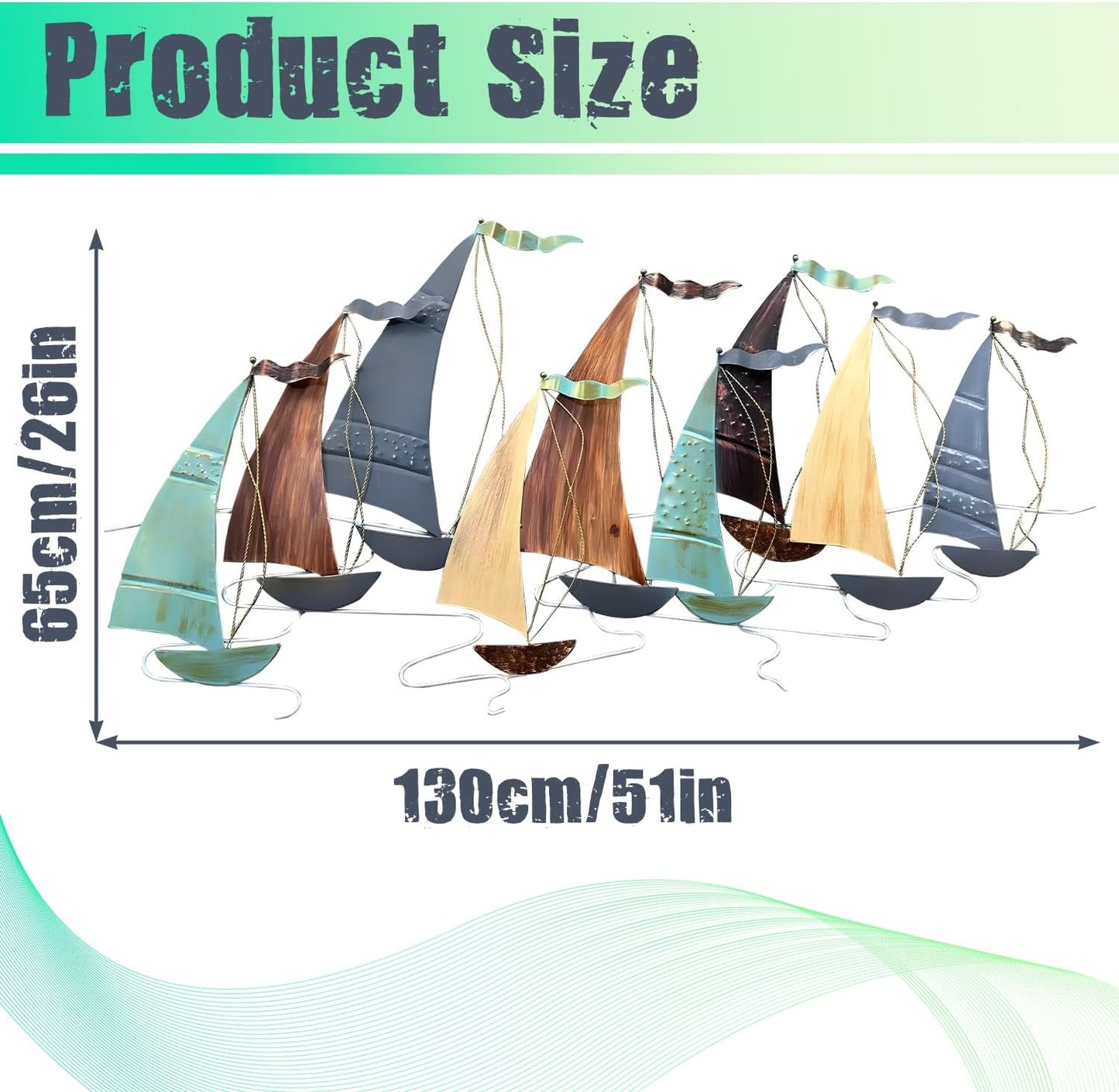 edaknez Large Metal Sailboat Wall Decor, 51" x 26" Metal Ship Wall Art Decor, Coastal Nautical Metal Sailboat Wall Decor, Large Metal Ship
