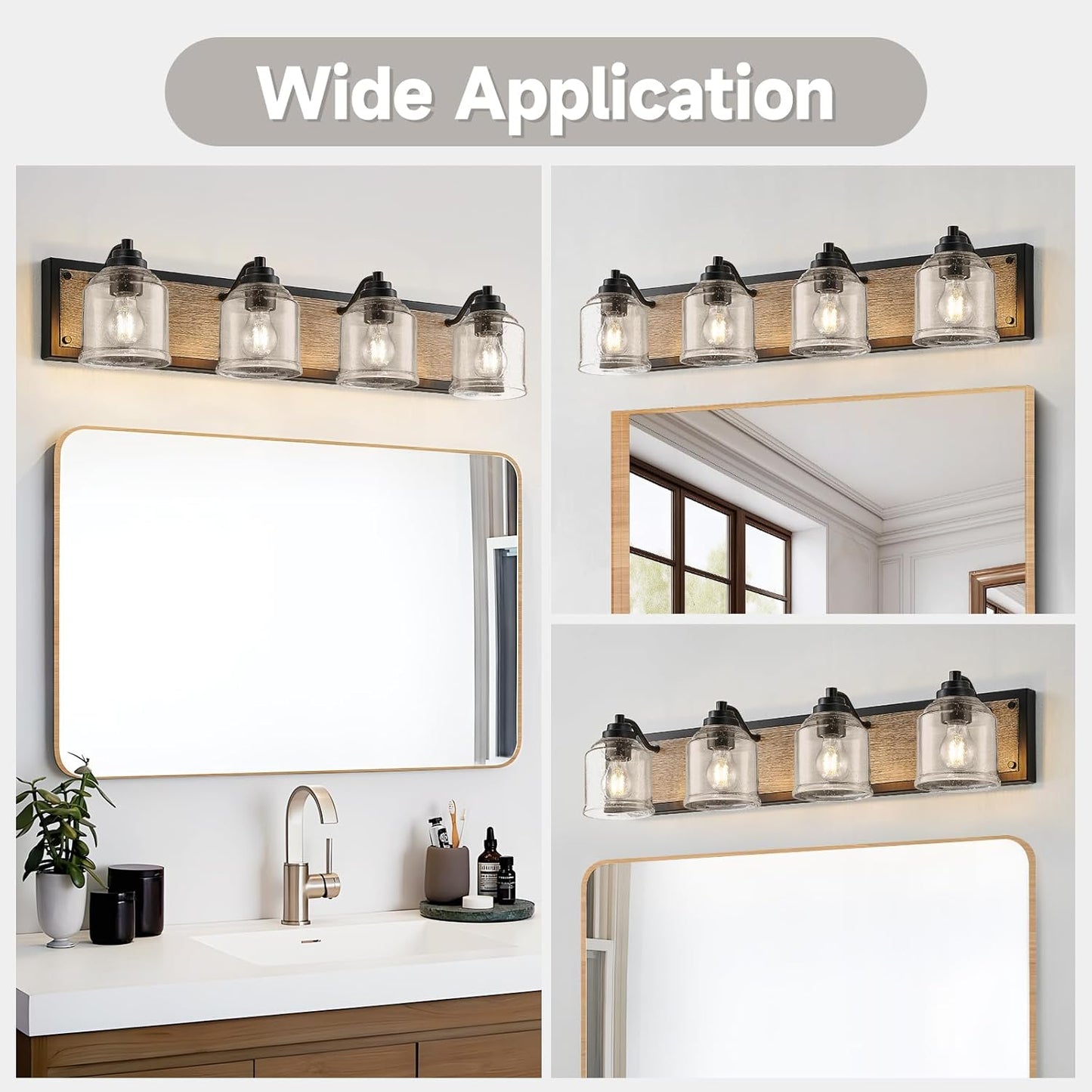 31.5 inches Large Farmhouse Bathroom Vanity Light with Bubble Glass Shades