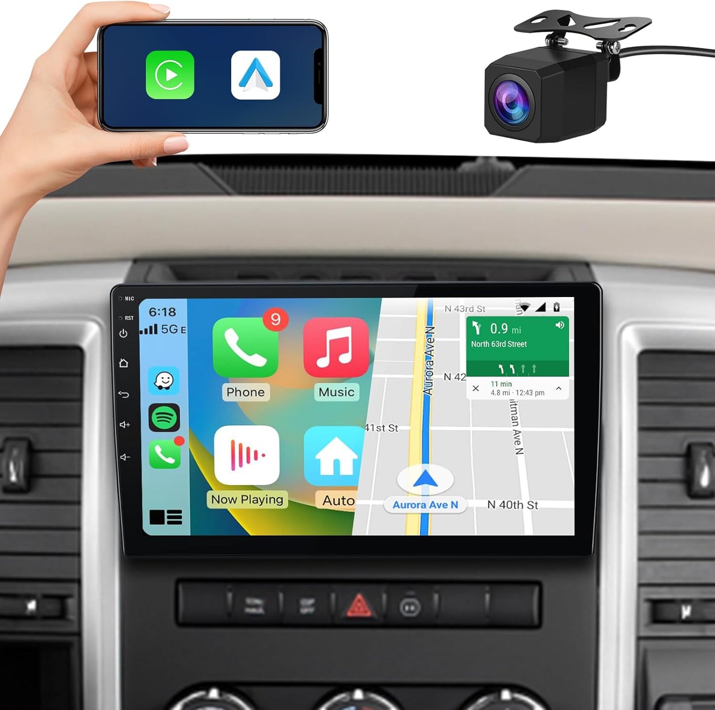 CarPlay Android Auto for Dodge Ram 1500 2500 3500 2009-2012 Jeep Wrangler JK 2007-2018