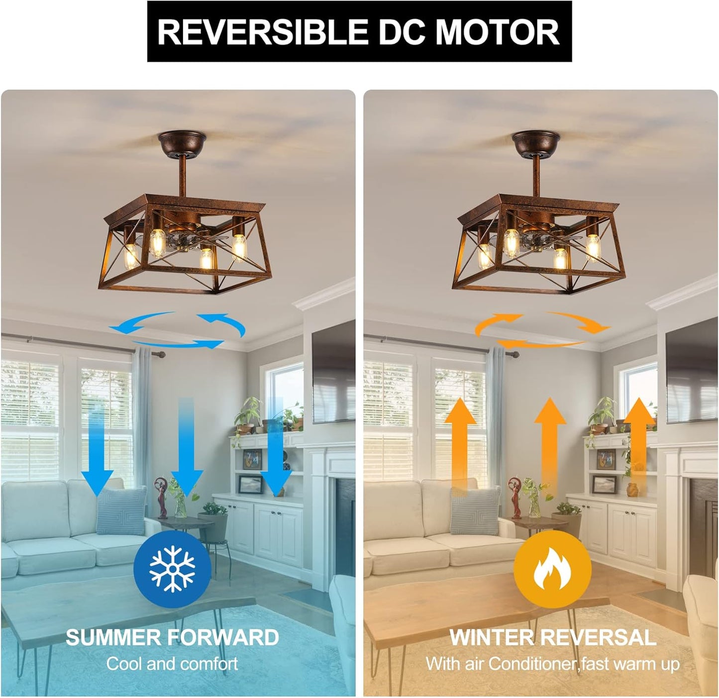 TRIBILLION Farmhouse Caged Ceiling Fan Light with Remote,Low Profile Ceiling Fan with Lights, Flush Mount Ceiling Light for Bedroom, Living Room
