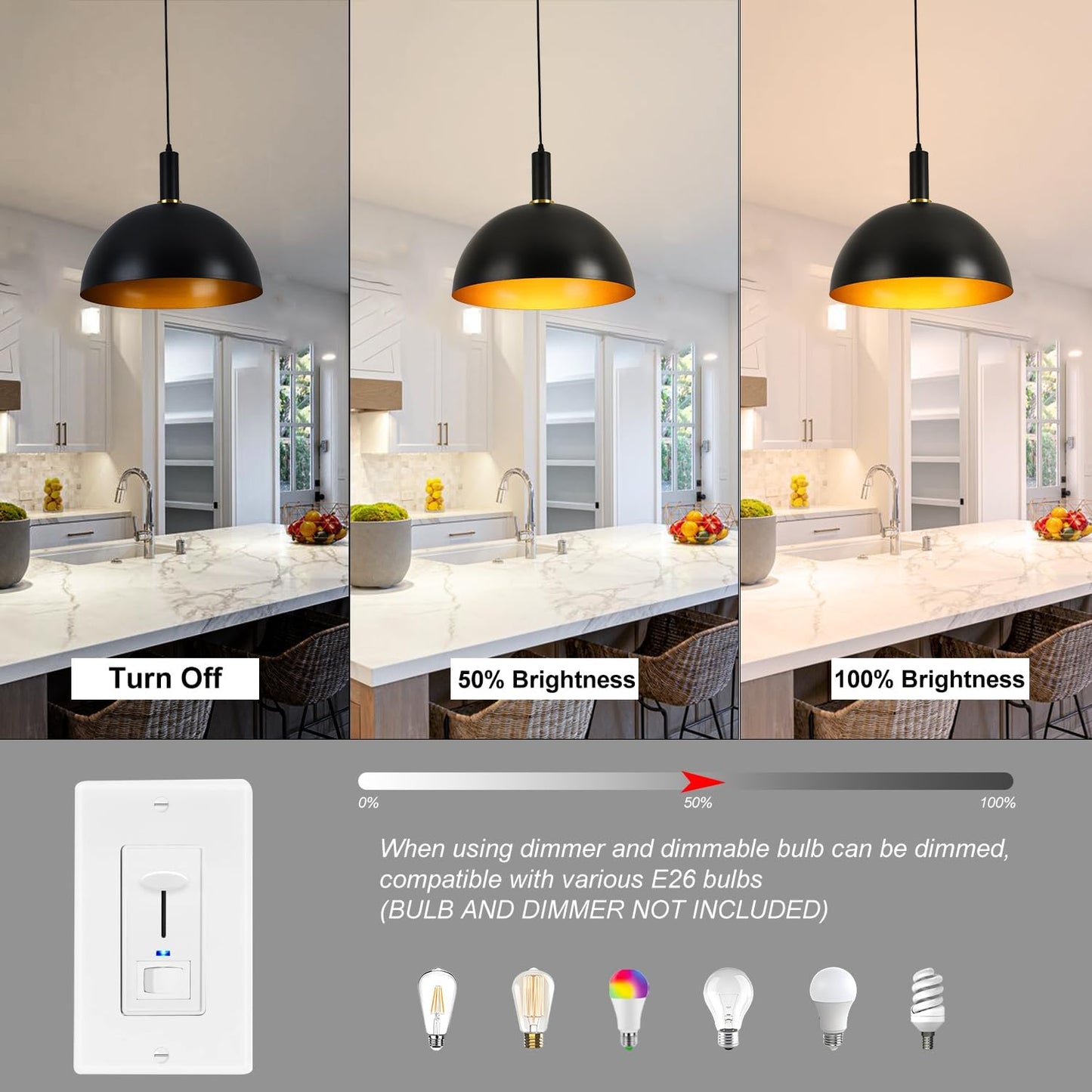 GRUSTRUST 17.72'' Large Black Pendant Light Kitchen Island Industrial Black and Gold Dome Pendant Light Modern Farmhouse Hanging Vintage