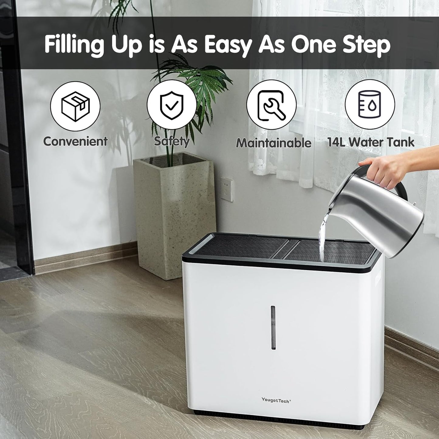 Evaporative Humidifiers for Large Living Space, 14.5 L(3.9 Gal) Tank Whole Room Humidifier, 60 W Cool No Mist Humidifiers, 7 Speed, MAX Output 3000