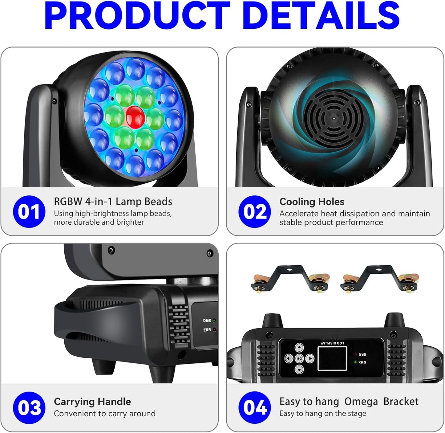 15W LED Moving Head DJ Light RGBW 4-in-1 Stage Zoom Beam Wash Lighting Effect with DMX51
