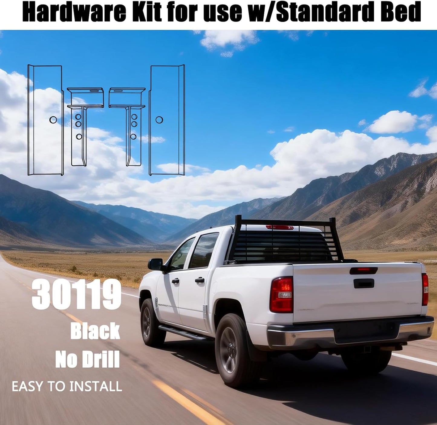 30119 Hardware Kit | for Use w/Standard Bed | Fits 2007-2018 Chevrolet GMC Silverado Sierra 1500; 07-19 Chevrolet GMC Silverado Sierra 2500 3500 HD | Black Powder Coat | No Drill Required