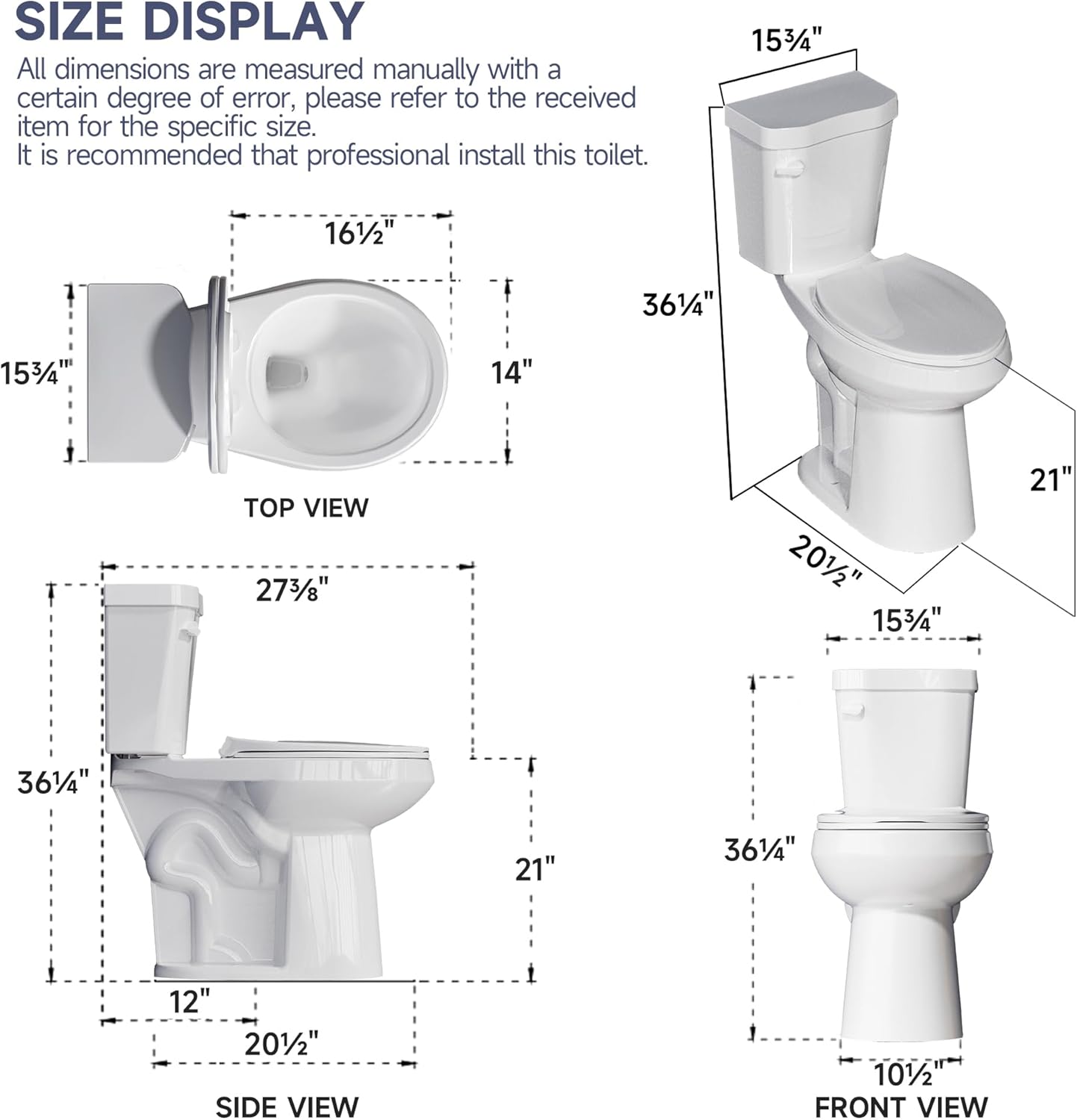 Extra Tall Toilet 21 Inch - High Toilet for Seniors, Round Bowl Toilet Single Flush 1.28 GPF, Comfort Bowl Height Toilet for Small Bathroom, Glossy