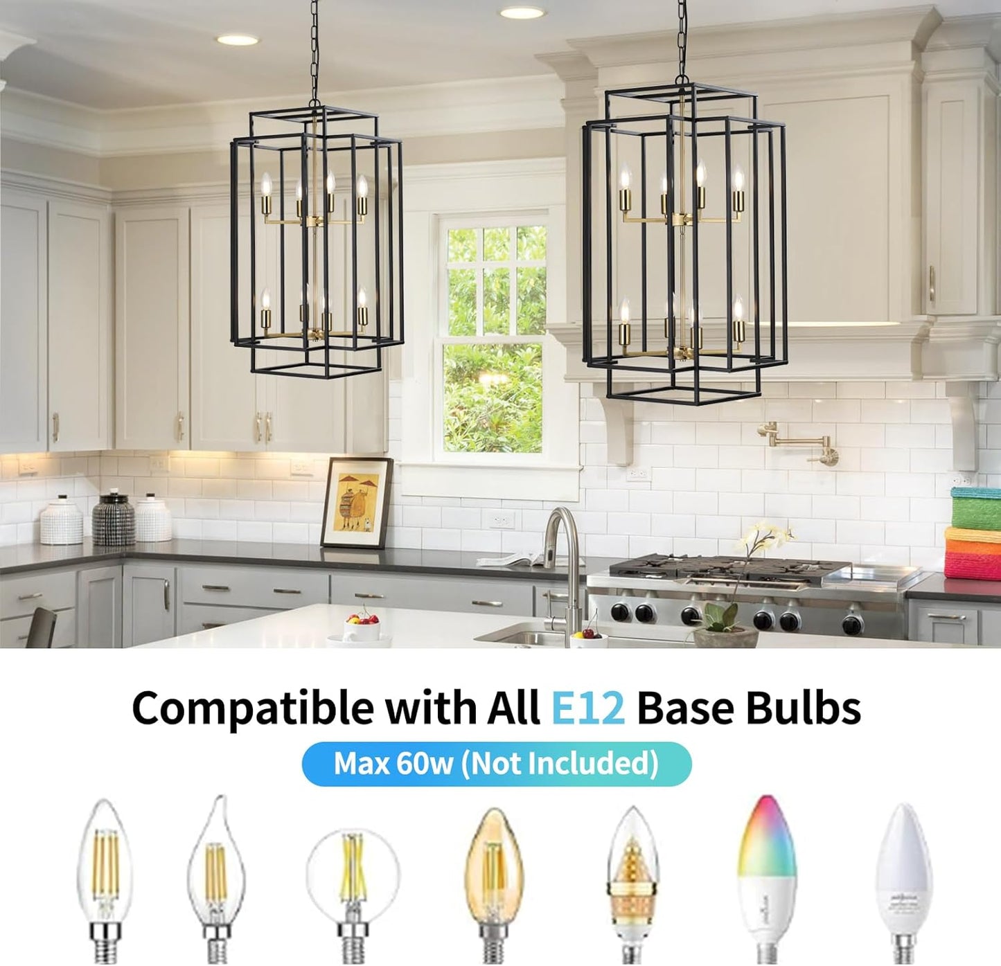DAKAIDA 8-Light Lantern Tiered Chandeliers,Modern Large Pendant Light Fixtures,Industrial Foyer Chandelier for Entryway,High
