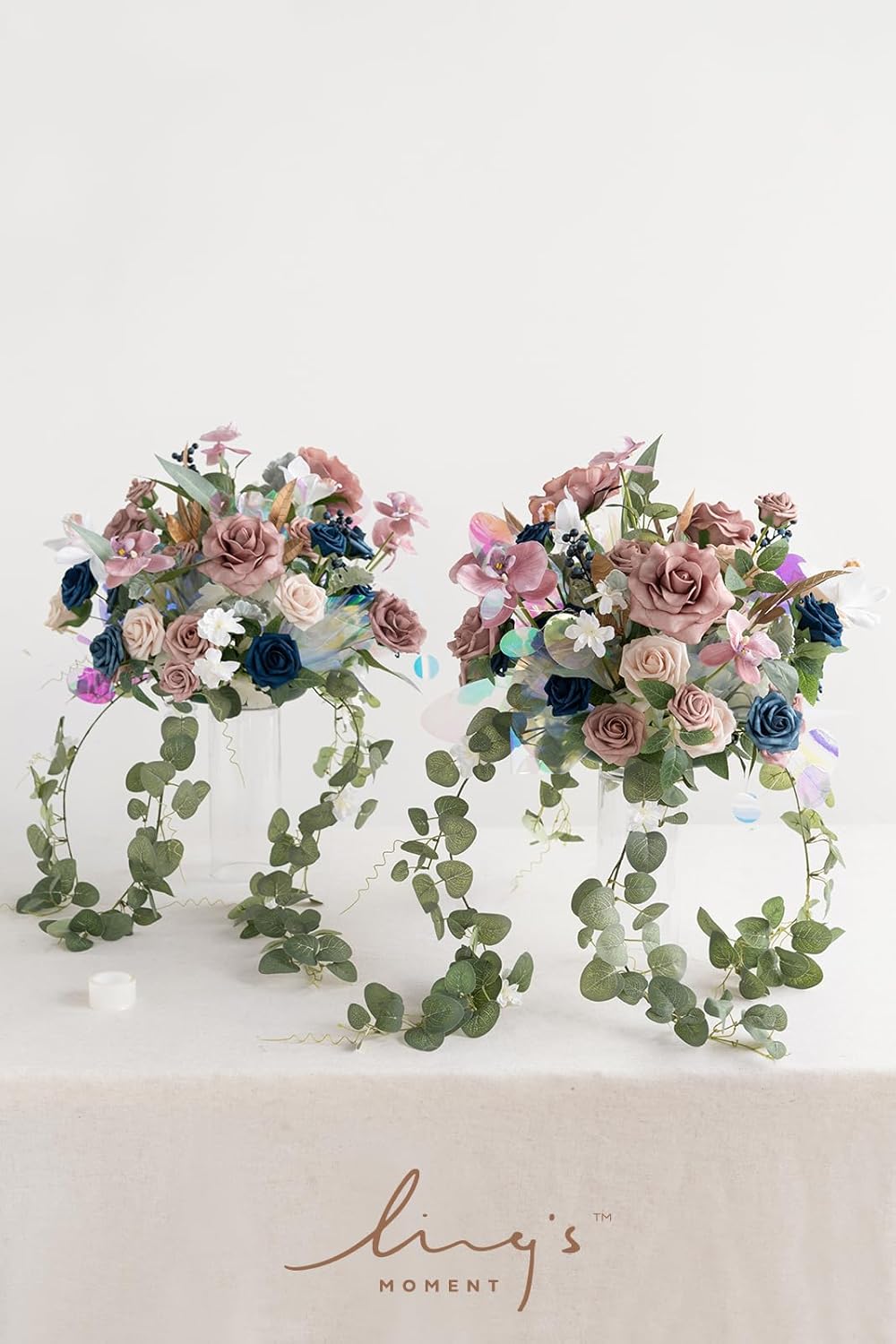 Ling's Moment 41" Tall Free Standing Artificial Flowers Arrangements 2 pcs Wedding Arch Altar Stage Decorations Dusty