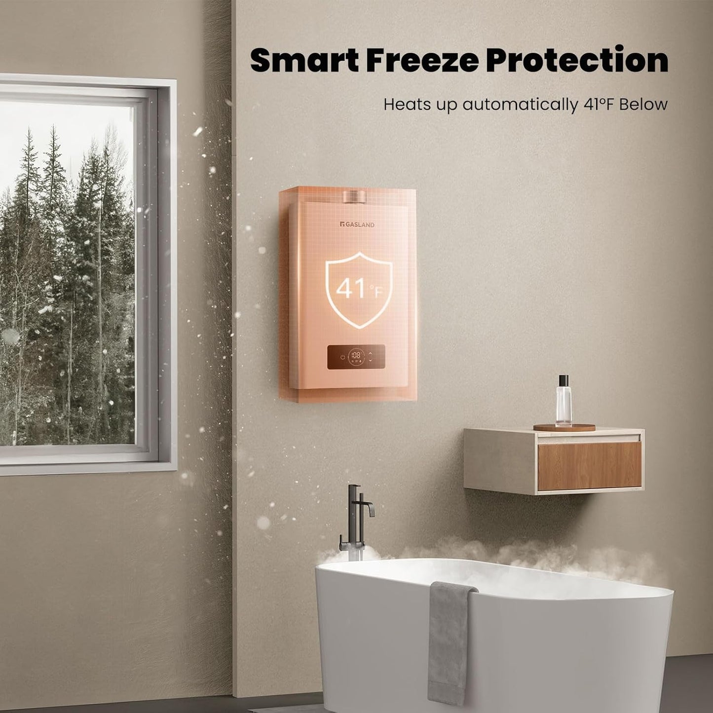 2.64 GPM Indoor Natural Gas Tankless Water Heater, 68,000 BTU Residential On Demand Gas Water Heater, 120 Volt