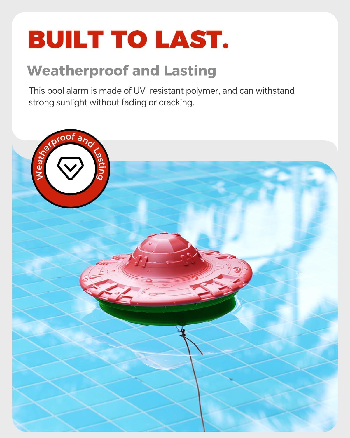 Pool Alarm with Indoor Receiver, Ultra Loud Floating Alarm for Inground & Above Ground Pools, Adjustable Sensitivity for Backyard Water Safety with Children & Pets, Red Green