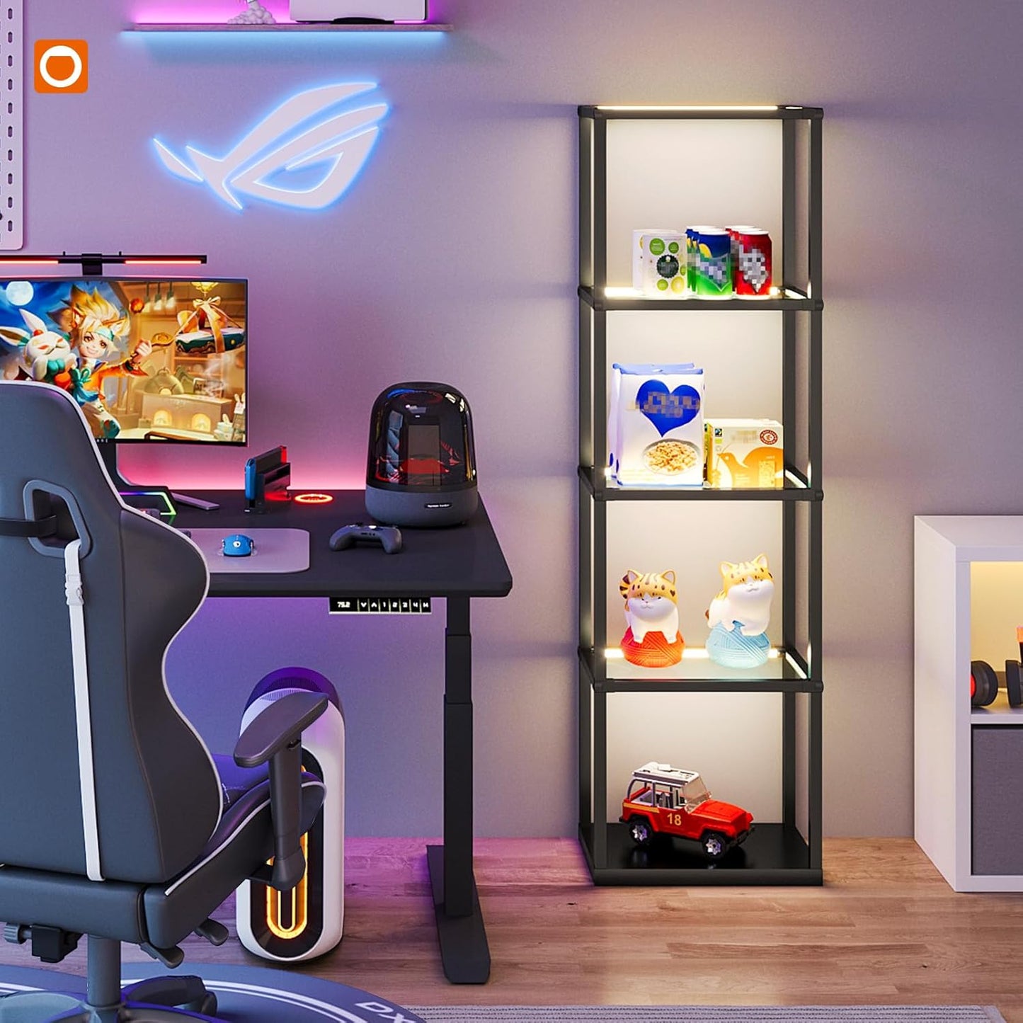 LED Display Shelf with Remote, Shelf Floor Lamps for Living Room 18.9'D x 11.81'W x 65.35'H