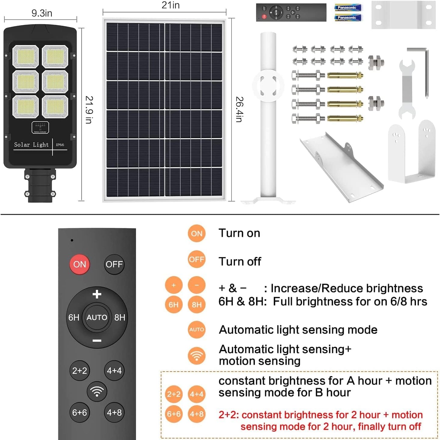 JOYEYE 600W Solar Street Light Outdoor 30000 Lumens Motion Sensor Dusk to Dawn 6500K LED Street Lights Solar Powered with Remote Control for Yard,