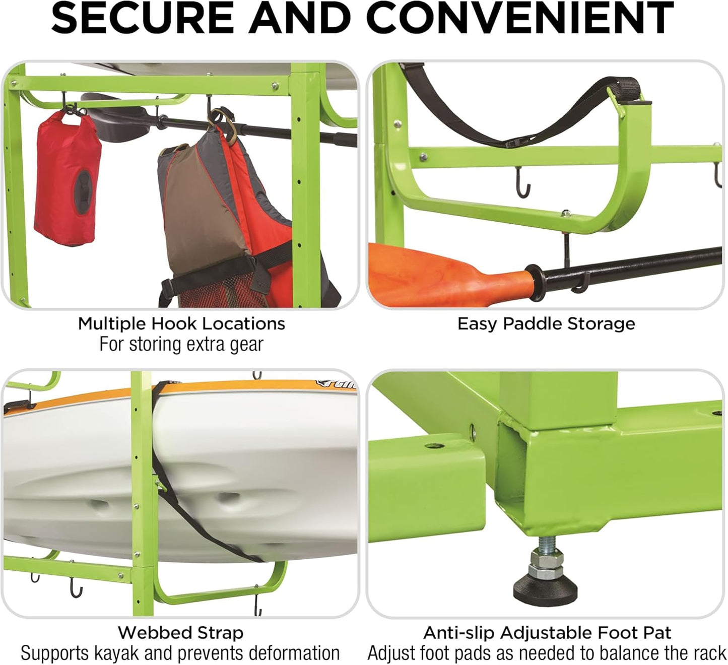 Rockland Kayak Storage Rack, 300 LBS Capacity for 3 Kayaks, 48'x 56' x 82', Heavy Duty Freestanding Kayak