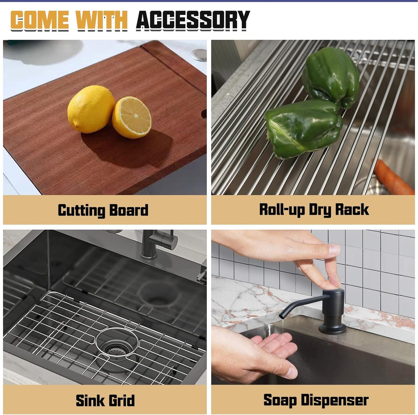 Black Kitchen Sink With Dust Lid, 21'x18' Stainless Steel Drop In Single Bowl Sink, Built-in Ledge, Topmount