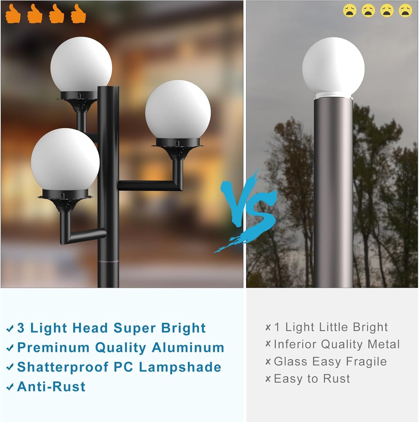 Lightdot 79" Outdoor Lamp Post Light, 3-Head Street Light Pole Lamp with G9 LED Bulbs, IP65 Waterproof Outdoor Post Light Fixtures for Garden