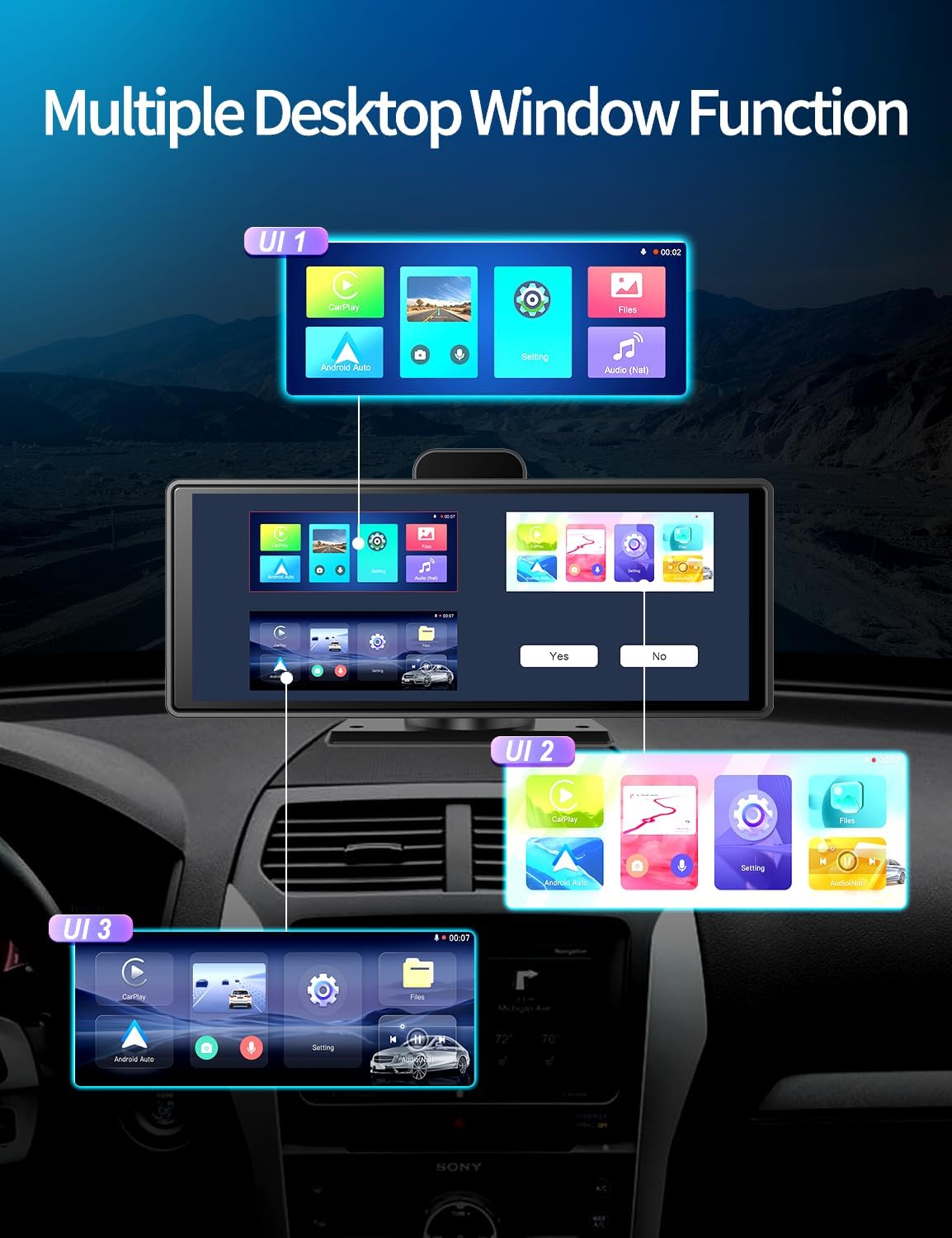 9.3' Portable Carplay Screen with 4K ADAS Dash Cam
