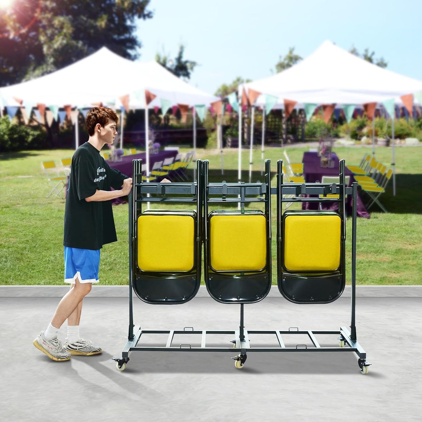 Folding chair storage rack Folding Chair Cart Thickened Heavy Duty Folding table folding chair racks for storage with Locking Rubber Wheels can