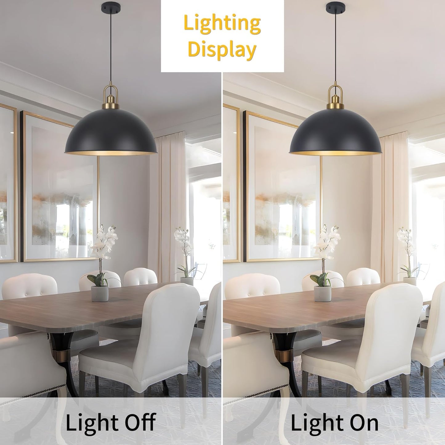 Matte Black Dome Pendant Light 19.68' Large Farmhouse Chandelier Adjustable Metal Hanging Lighting Fixture for Kitchen Island Bedroom Dining Room and