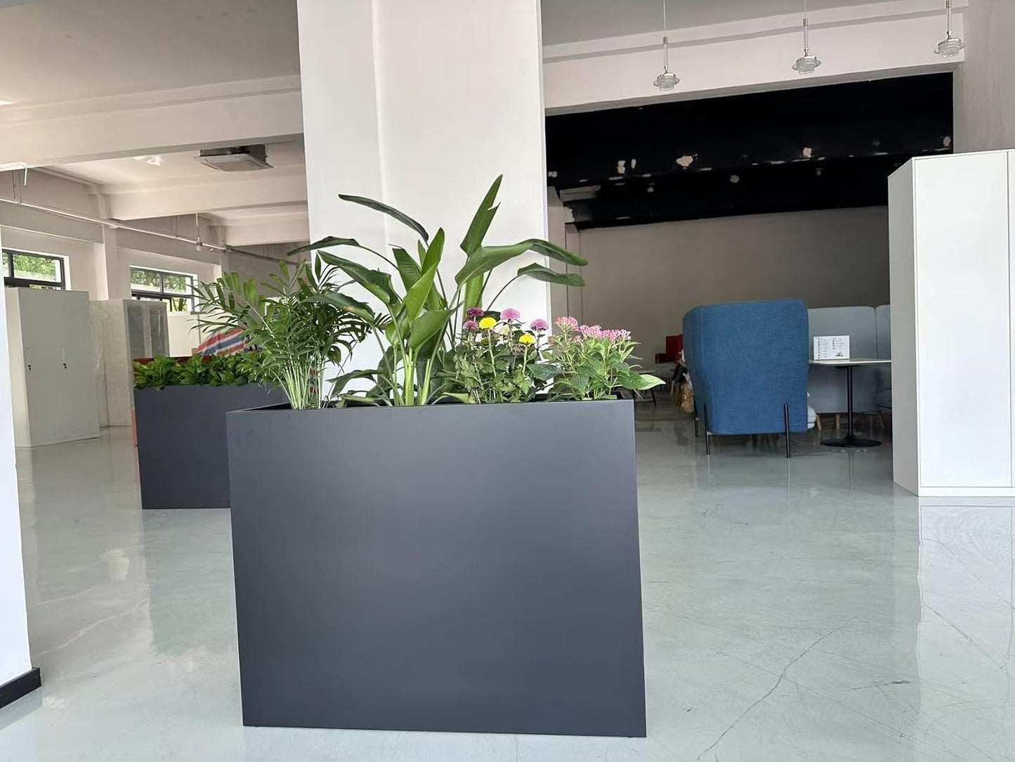 Large Metal Planter 38'x13'x30' - Tall Rectangular Planter for Outdoor, White in Color--Refer to actual product