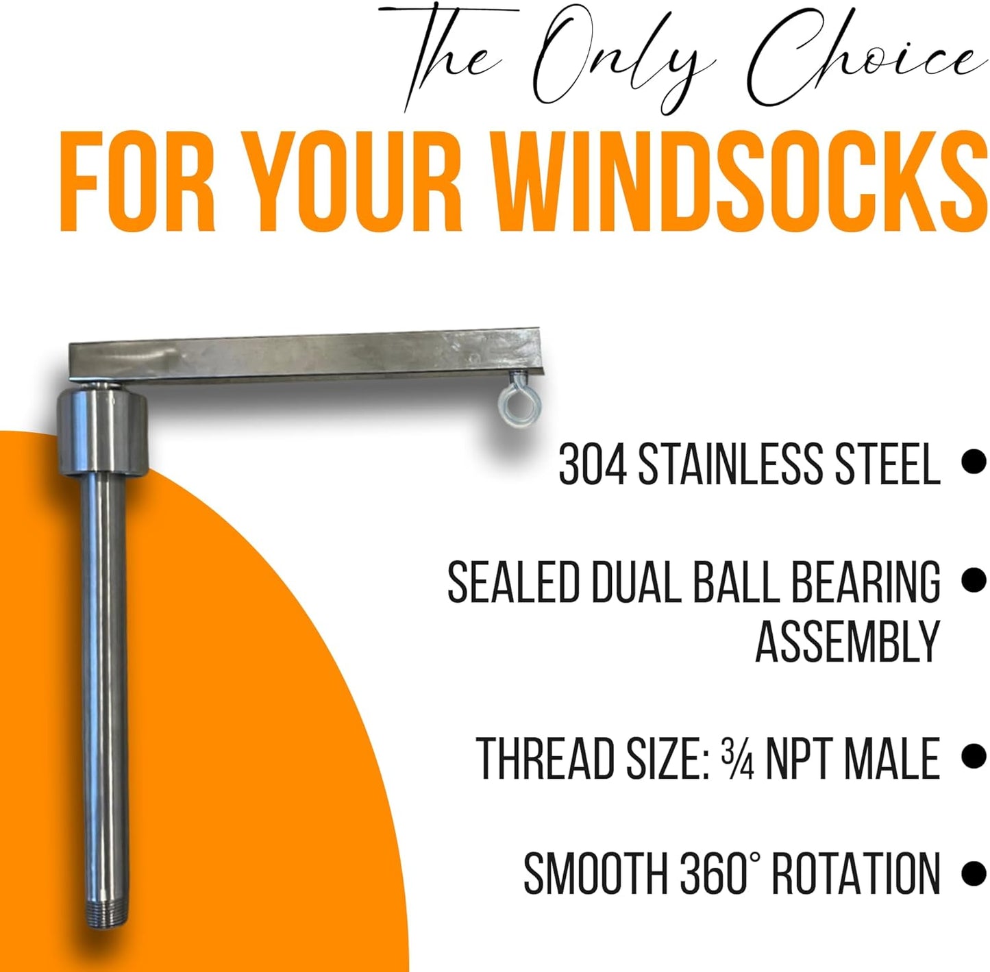 Heavy-Duty Windsock Pivot Arm – 304 Stainless Steel Build with 3/4" NPT Male Threading | Smooth 360° Rotation | Dual Ball Bearings | Threaded Mount for Accurate Wind Direction & Industrial Use