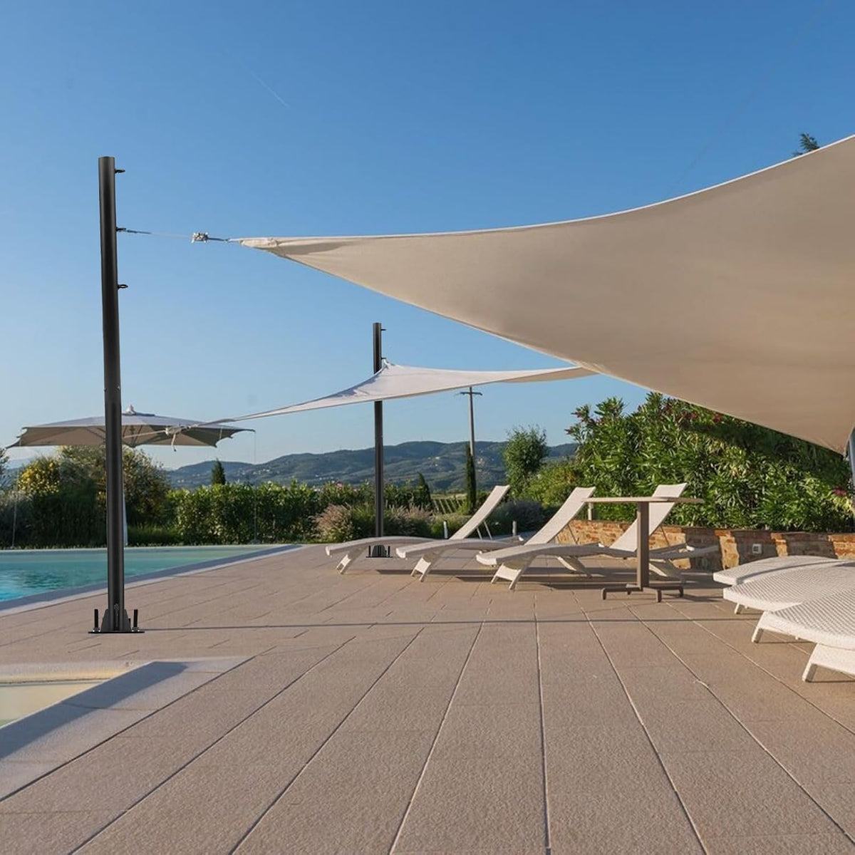 Shade Sail Poles, 2026 Upgraded 2 Poles 10Ft Outdoor Sun Shade Sail Post with Concrete Bracket Support Awning Canopy Heavy Duty Metal Pole Kit for Outside Patio Garden Deck Playground Backyard