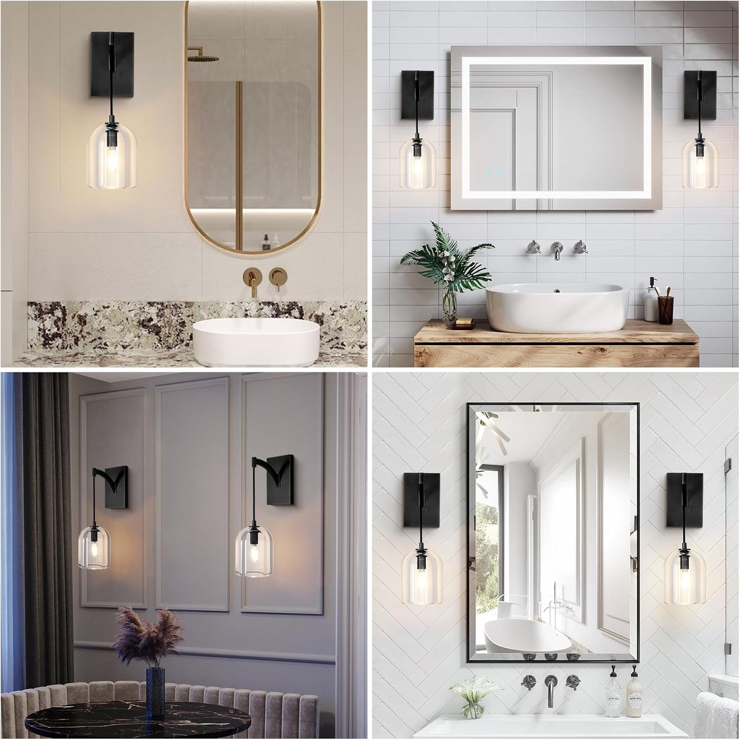 Black Crystal Wall Sconce, Modern Hemisphere Wall Sconce Bathroom, Elegant Wall Sconce Wall Lighting, Black Wall Sconce Light-Luxury Black Vanity