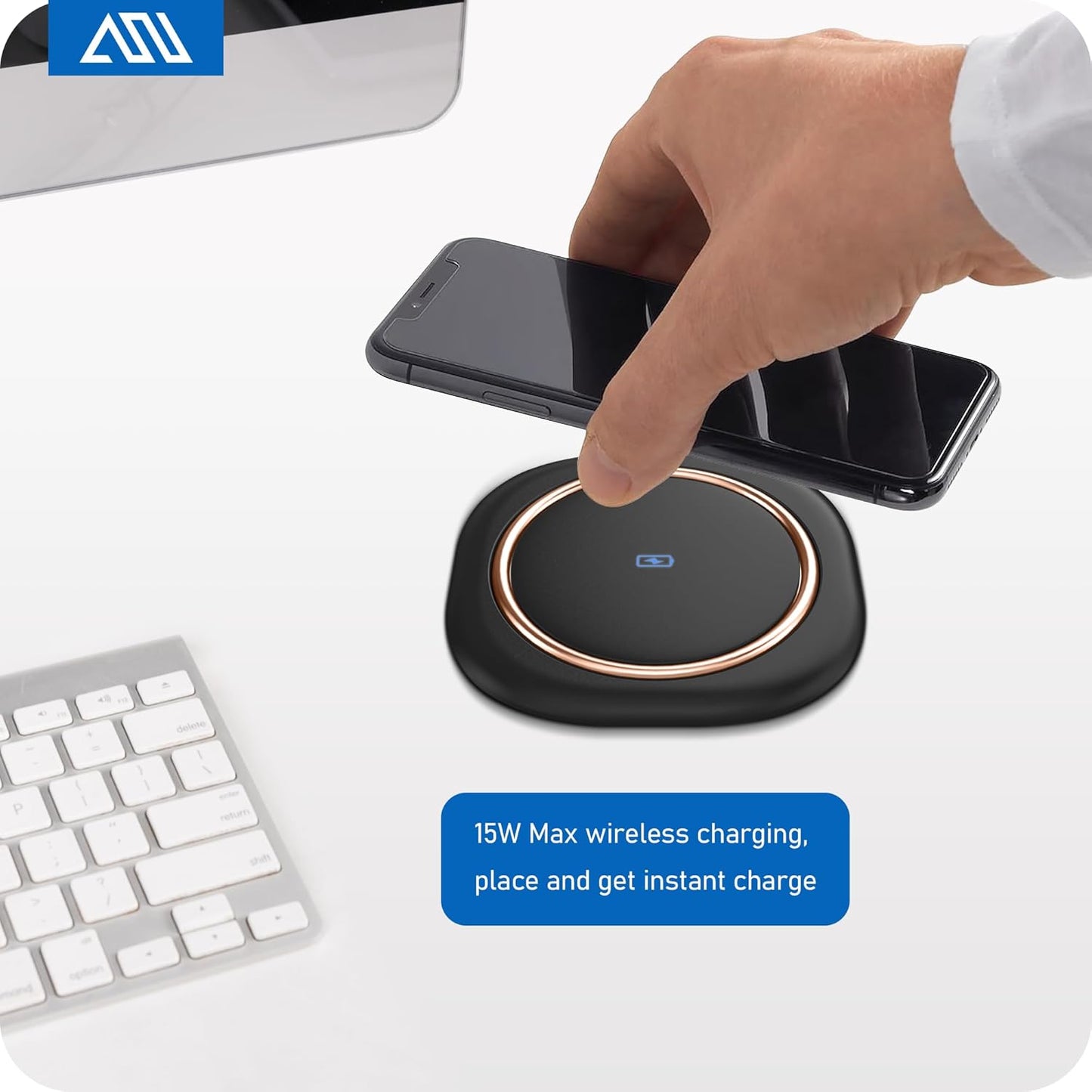 ANNQUAN Motorized Pop Up Countertop Receptacle with 15W Wireless Charger,Max 20W Power Delivery,3.15" Automatic Pop Up Electrical Outlet wi