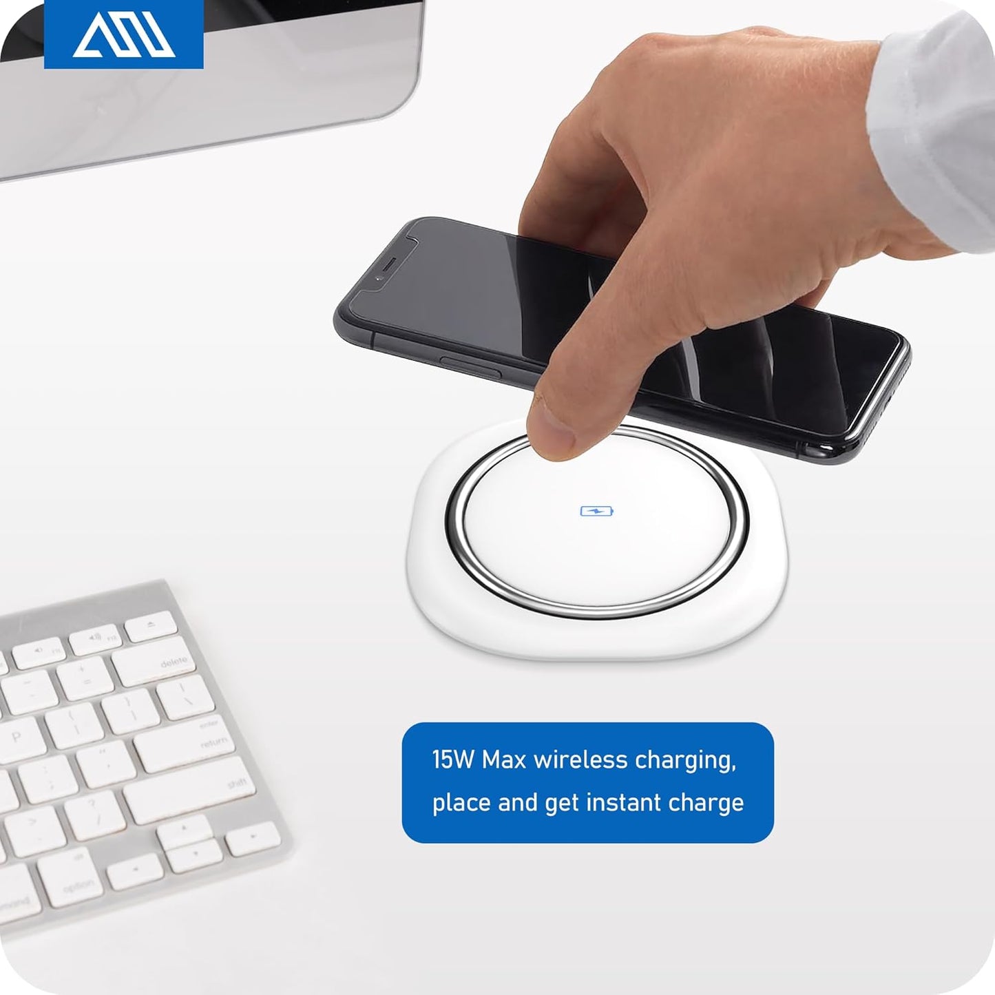 ANNQUAN Motorized Pop Up Countertop Receptacle with 15W Wireless Charger,Max 20W Power Delivery,3.15" Automatic Pop Up Electrical Outlet wi