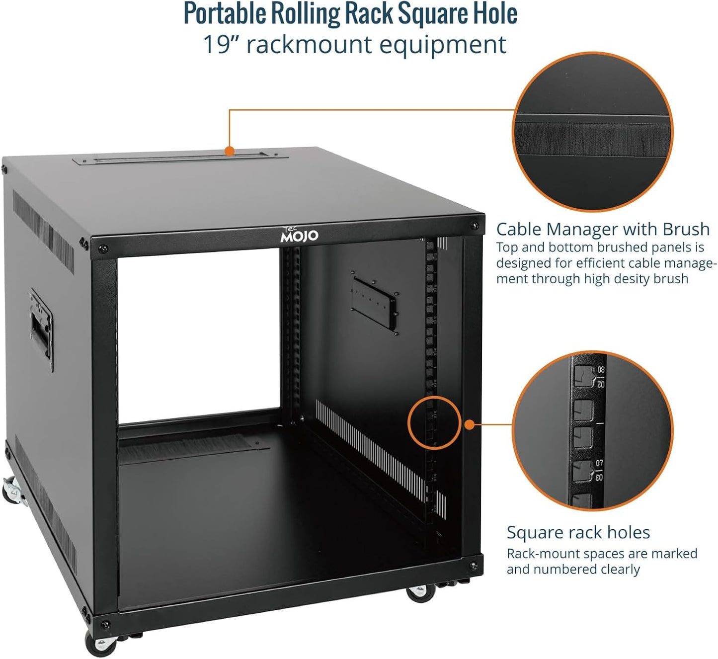 Tecmojo 9U Mobile Server Rack Enclosure, 23.62'' Deep, 19'' Network Rack with Wheels, Rolling Network Rack for Computer/AV/Data/IT