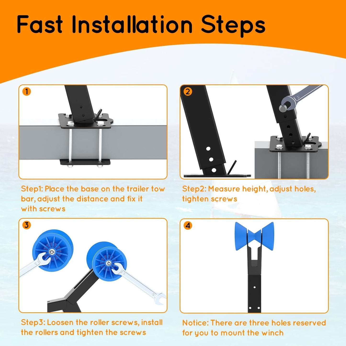 Up/Down Adjustable Boat Trailer Winch Stand with Towing Winch, Boat Trailer Winch Mount with Roller for 3" W x 4" H Winch Posts, Boat Trailer