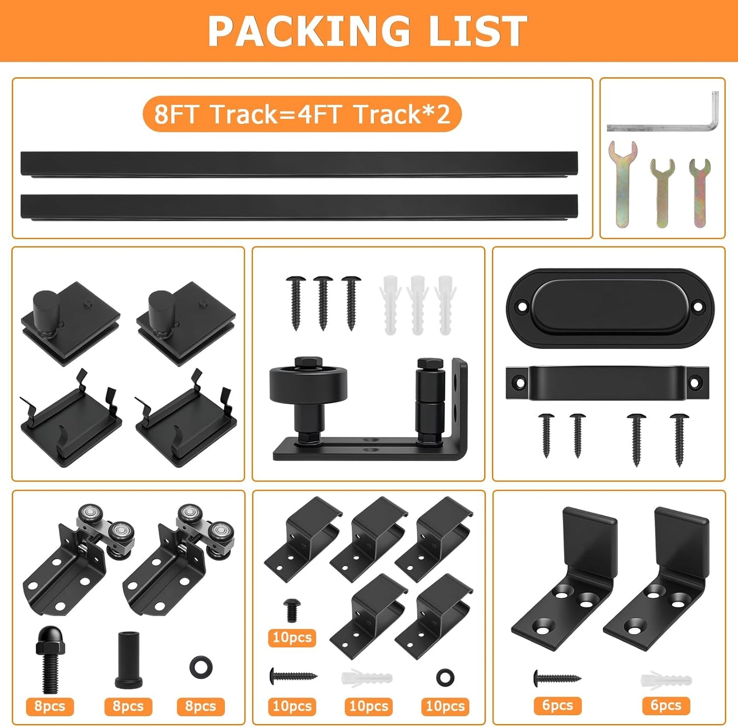 8FT Box Rail Exterior Barn Door Hardware Kit, Heavy Duty Sliding Barn Door Hardware, Wall Mount Barndoor Kit (Doors Not Included)