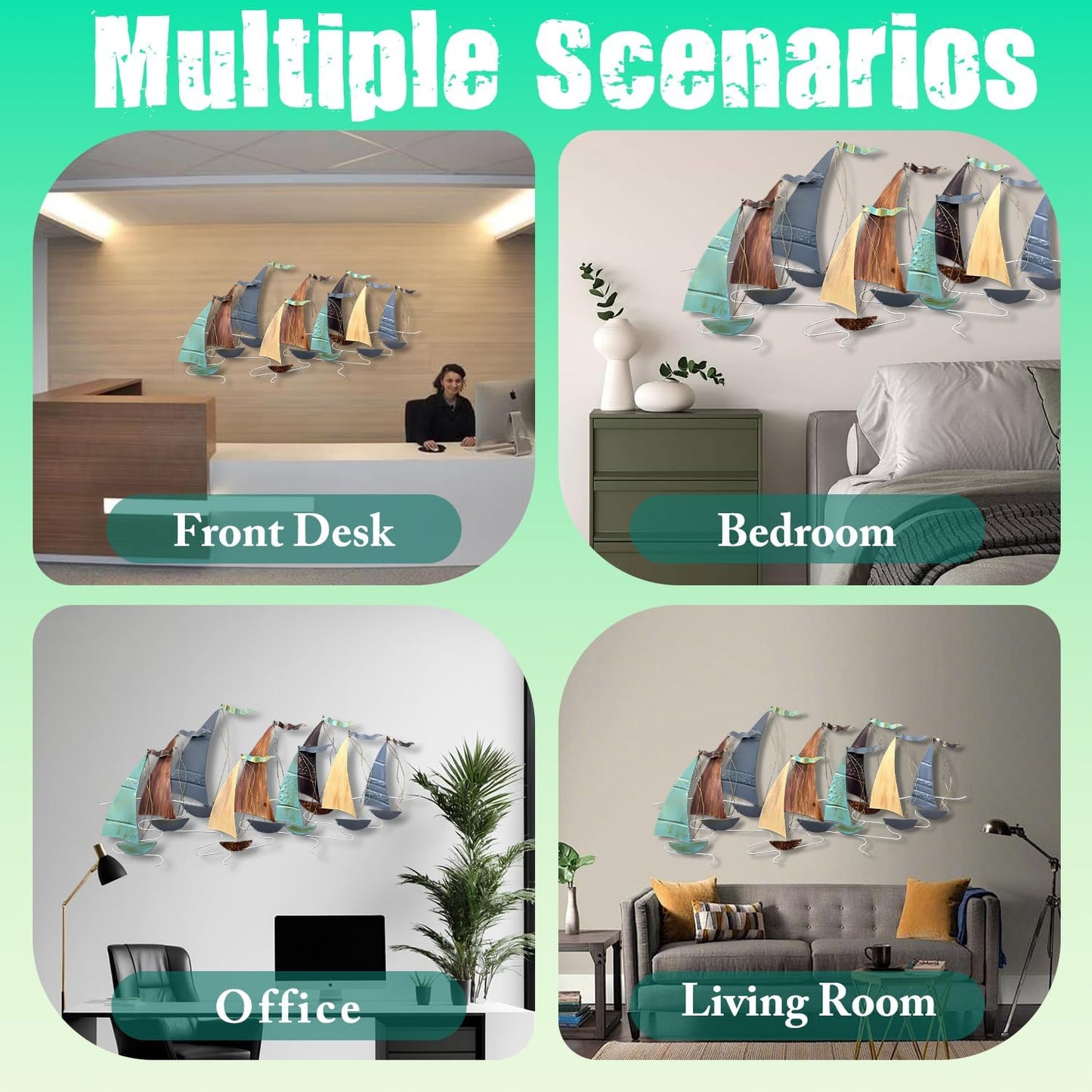 edaknez Large Metal Sailboat Wall Decor, 51" x 26" Metal Ship Wall Art Decor, Coastal Nautical Metal Sailboat Wall Decor, Large Metal Ship