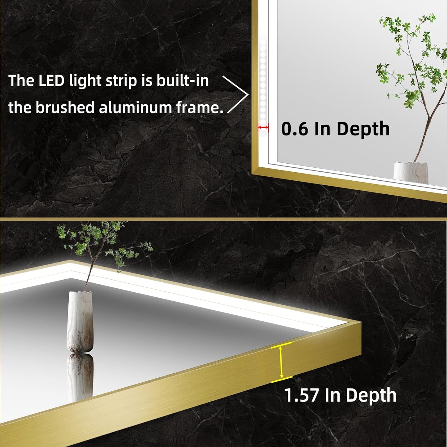 LED Bathroom Mirror with Gold Framed 28X40 Inch, LED Mirror for Bathroom with Anti-Fog, Stepless Dimmable