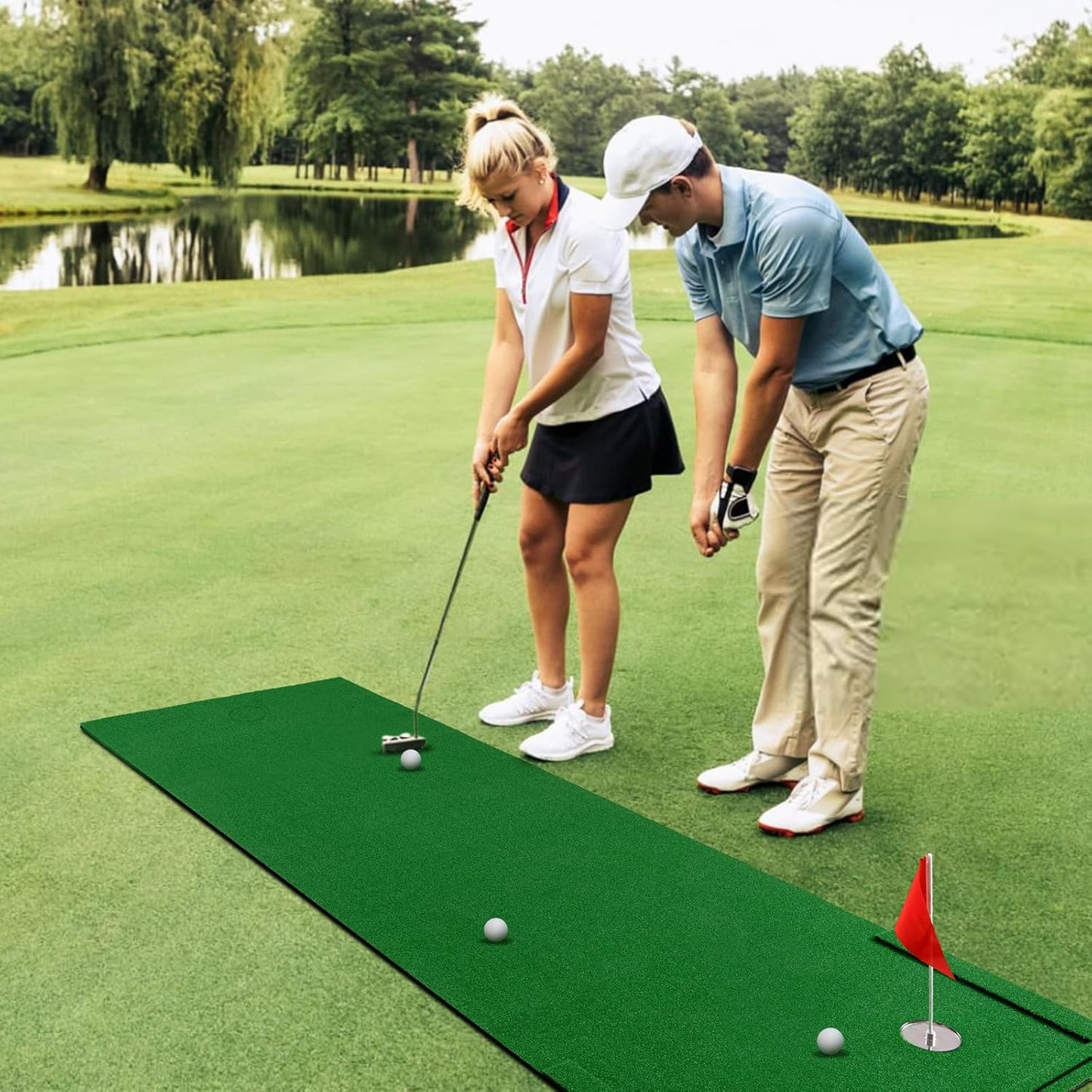 Golf Putting Green Mat Indoor, 3x10ft Thickening Outdoor Portable Golf Pong Game Set