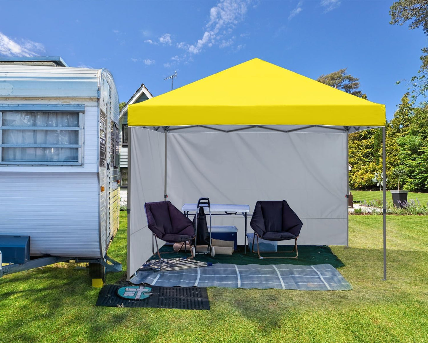 Pop up Canopy Tent with 2 Sidewalls for Outdoor Sun Blocking or Rain Protection,10x10, Yellow